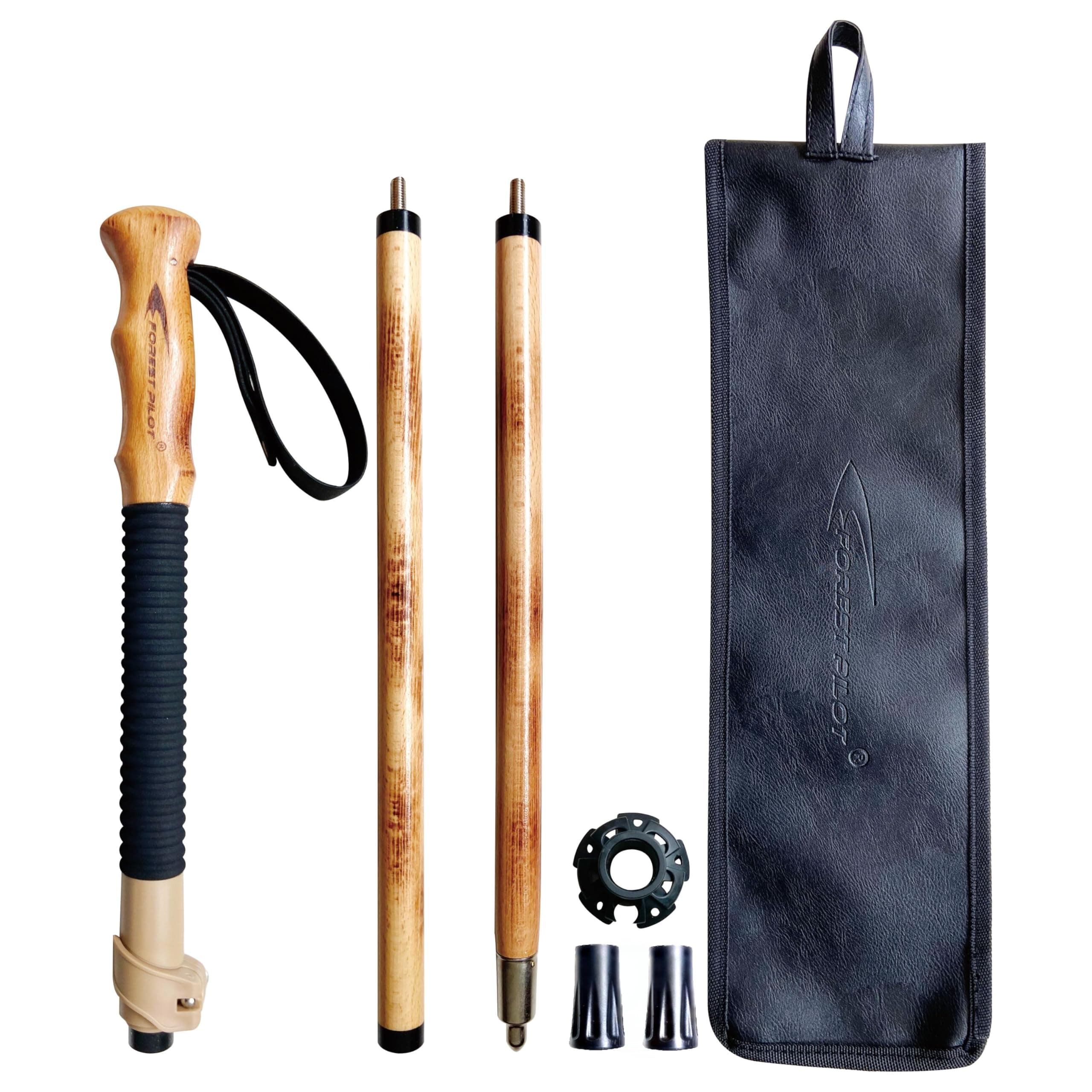 FOREST PILOT Trekking Poles- 1-pc Pack - Adjustable Hiking or Walking Stick –Strong, Natural Beech Wood - Quick Adjust Flip-Lock - Beech Wood Grip, Leather Strap