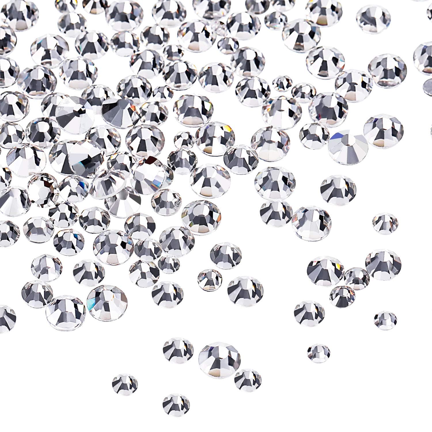 Bememo 3456 Pcs Crystals Diamond Rhinestones AB Clear Flat Back Round Gems Flatback Glass Mixed Size Crystals Gems for Crafts Clothes Shoes Makeup Bags Decor, 6 Sizes(Crystal Clear)