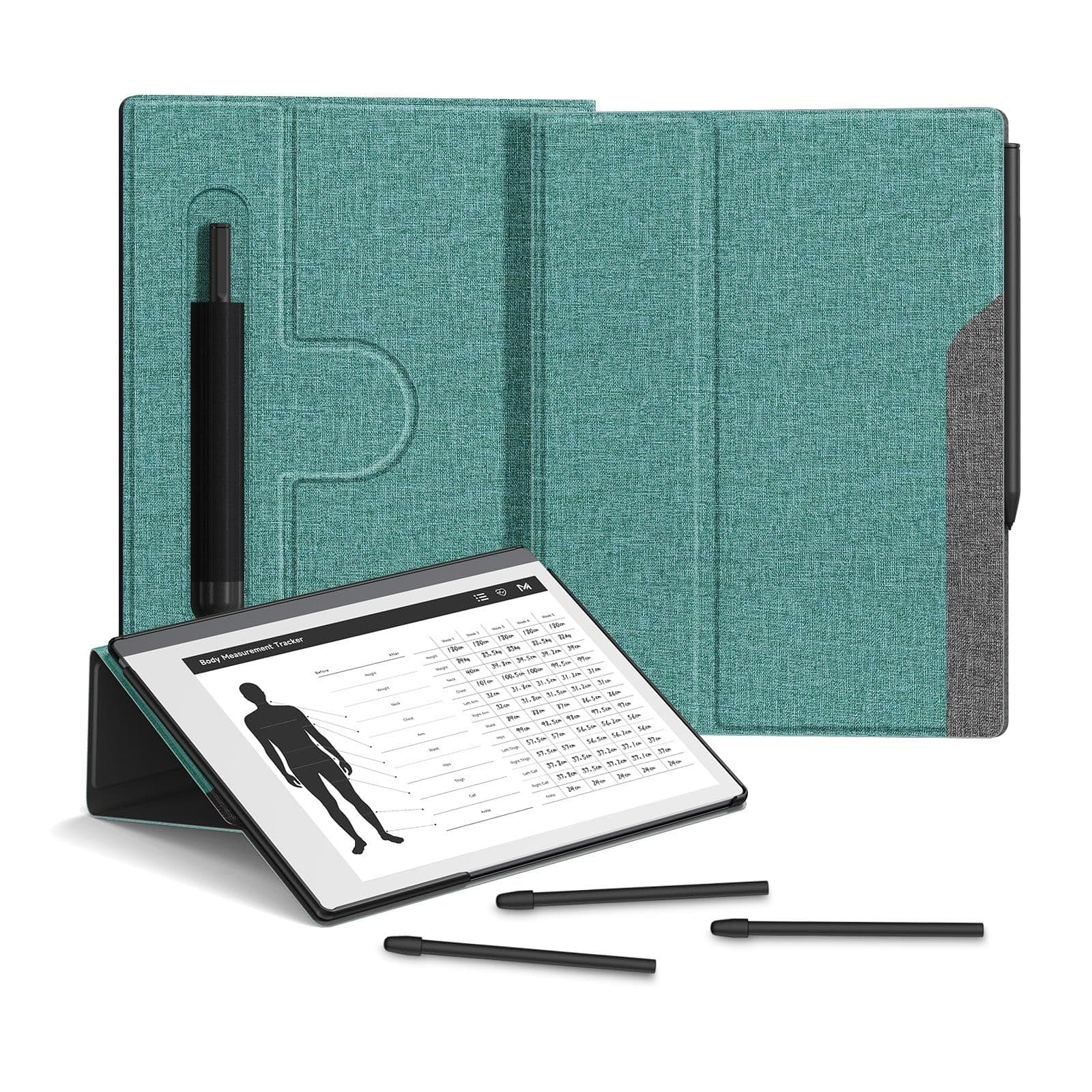 Book Folio Case for Remarkable 2 Paper Tablet 10.3" 2020 Released, Premuin Fabric Smart Cover with 360 Degree Rotatable Stand and Stylus Pocket, Gray & Green | Exclusive Templates Provided