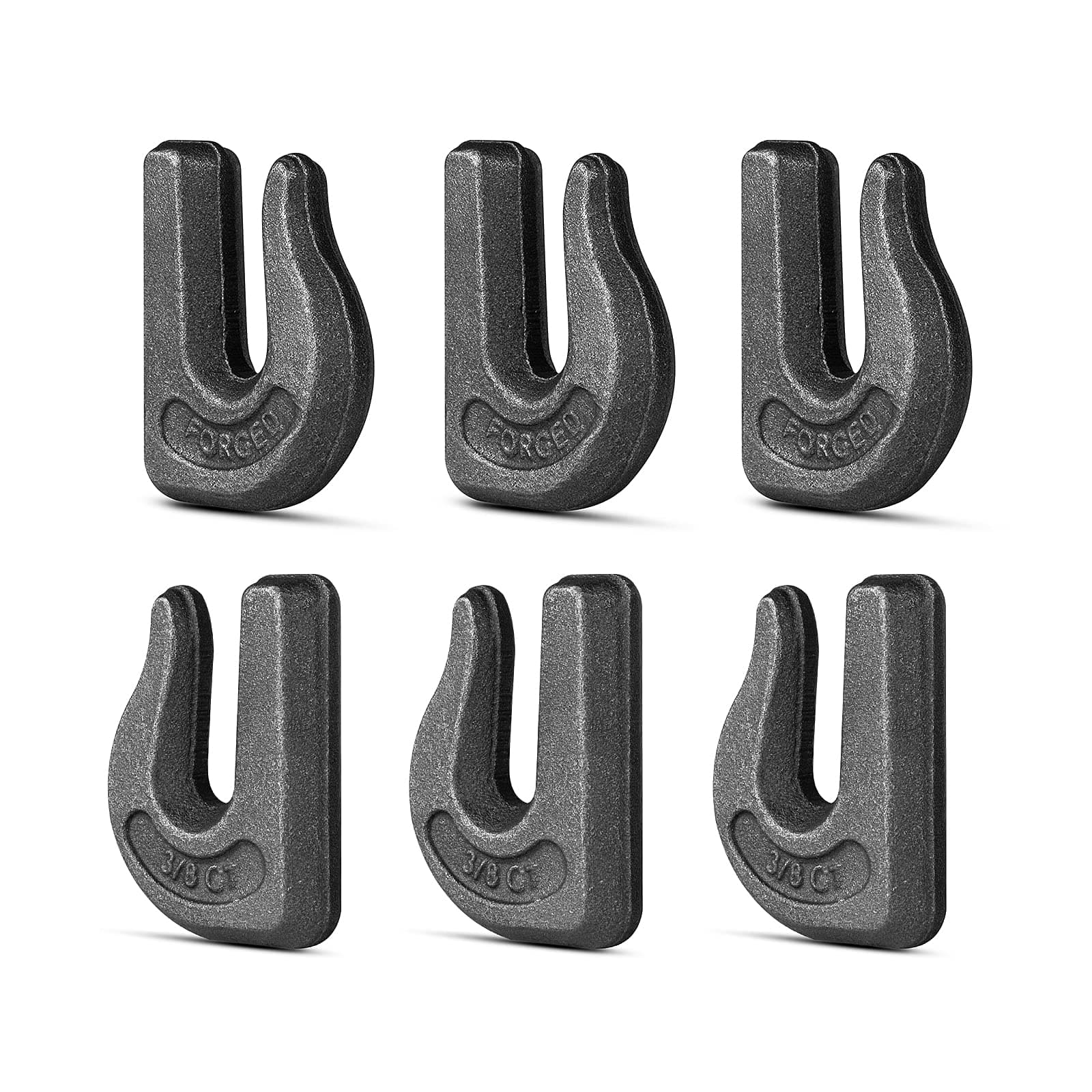 6Pack 3/8'' Weld-On Forged Clevis Grab Chain Hooks, Heavy Duty Forged Grade 70 Grade Utility Hook Weldable for Trailer Truck, Rigging, Car, SUV, RV, UTV, Tractors Loader Bucket-6600 LBS Capacity