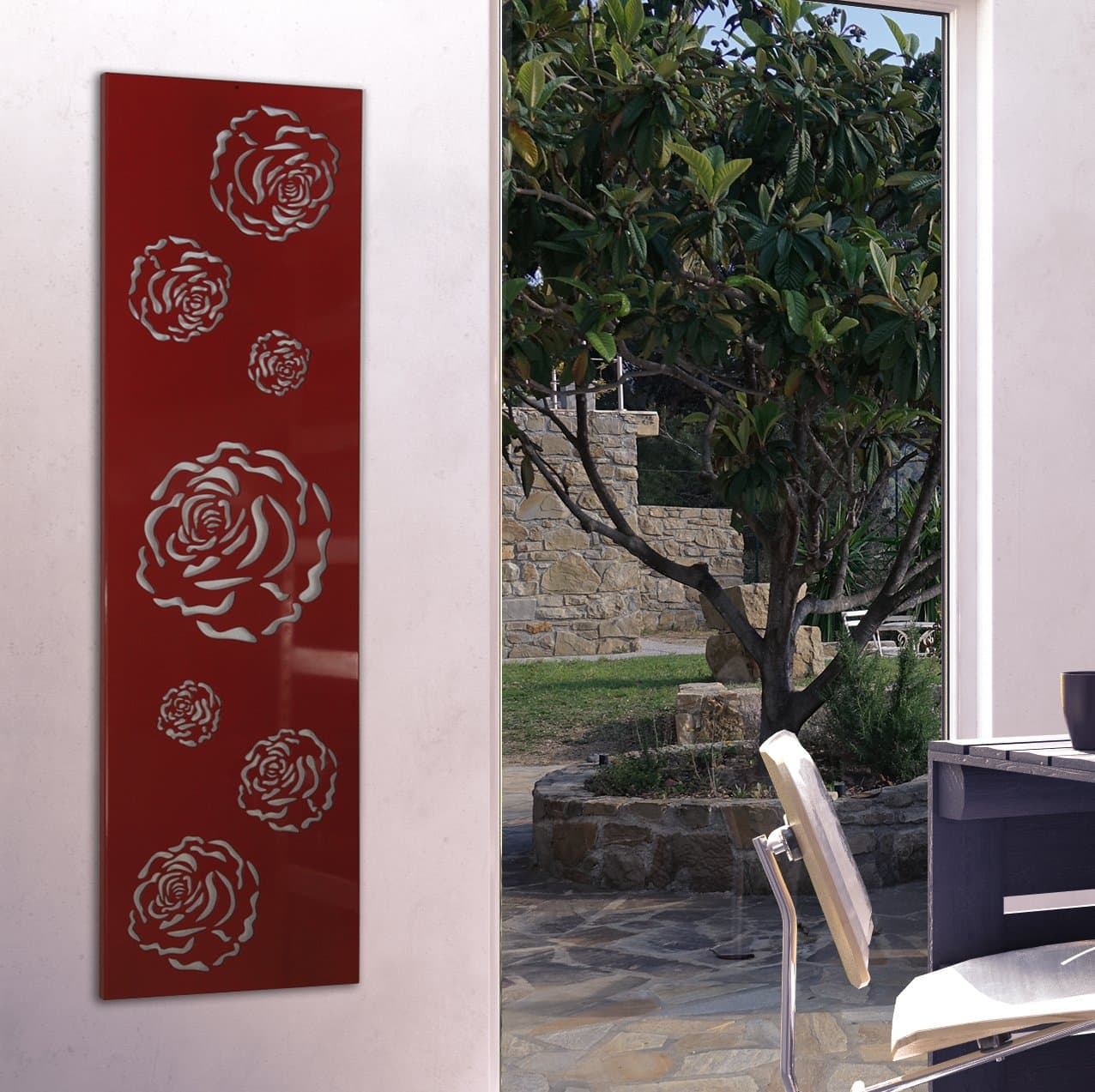 Rose Flower Wall-Mounted Coat Panel 140 x 40 x 2 cm, Red (Brand: Szagato, Made in Germany), Clothes Rack Panel Wall Coat Hooks Rack Wall Art)