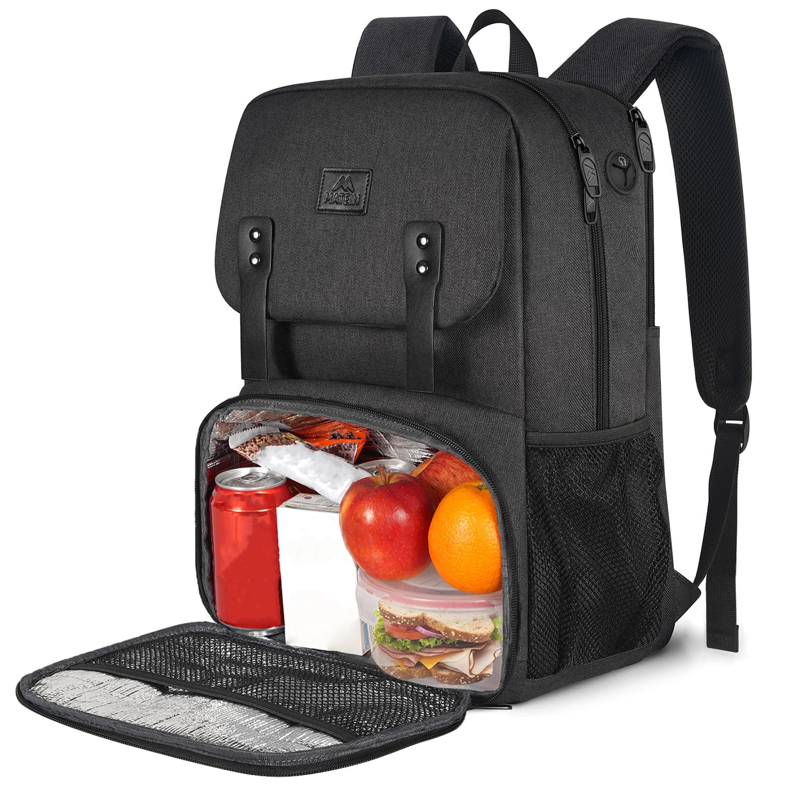 MATEIN Lunch Backpack for Men, Insulated Work Backpack with Lunch Compartment, Large Padded Laptop Bag Fits 15.6 Inch Computer, Water Resistant Business Pack with Luggage Strap, Office College Use