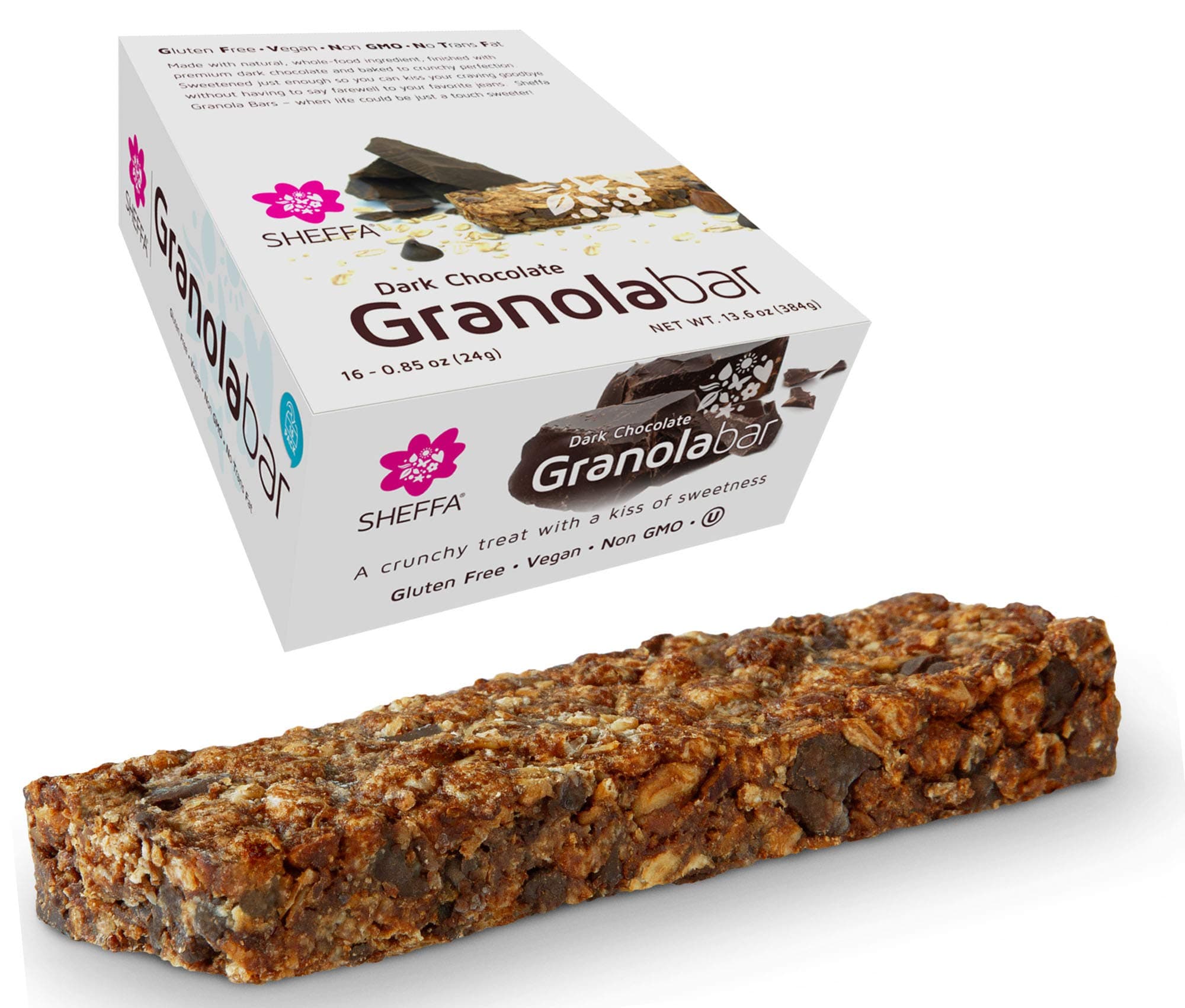 Sheffa Granola Bars Dark Chocolate 0.85 Oz (Pack Of 16) Healthy Crunchy Kind Of Snack Kosher Gluten Free Vegan Low Sodium, Calorie, Carbs for Weight Wacthers Coffee Cereal Breakfast Work Diabetics