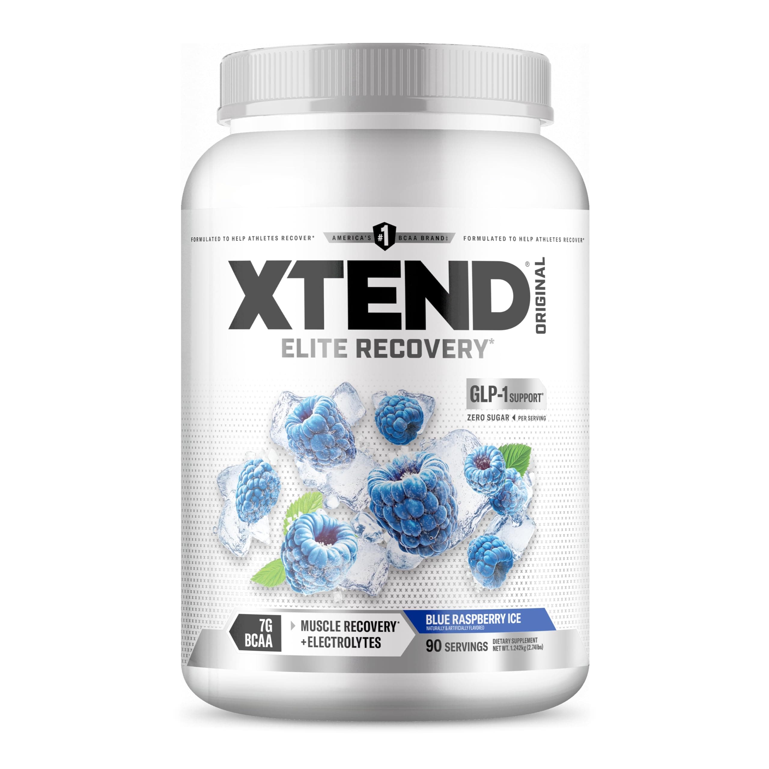 XTEND Original BCAA Powder Blue Raspberry Ice - ZERO CALORIE, ZERO CARB, ZERO SUGAR - Post Workout Muscle Recovery Drink with Amino Acids - 7g BCAAs for Men & Women - 90 Servings