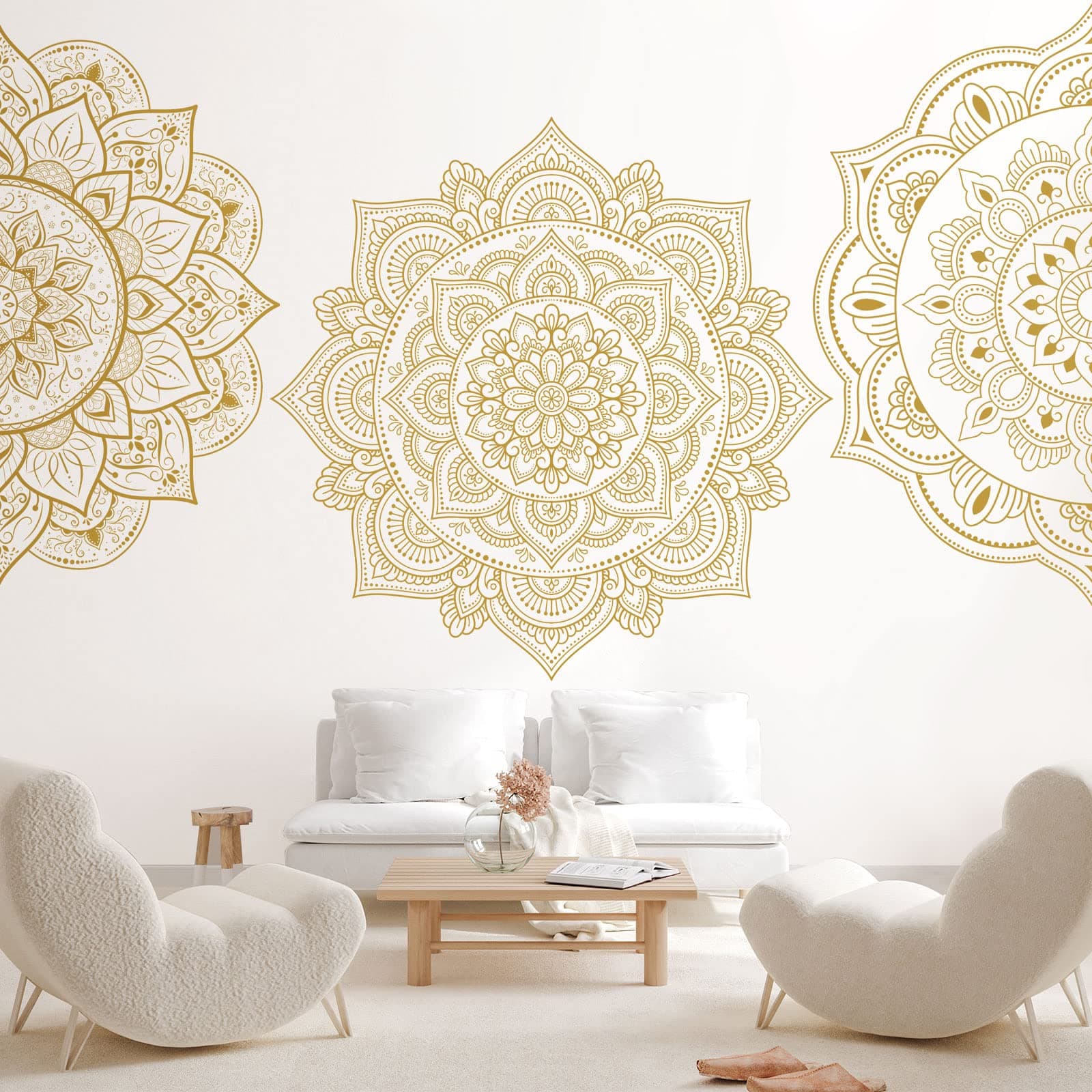 Chinco 4 Pcs Half Mandala Wall Decal Boho Mandala Wall Sticker Hippie Mandala Vinyl Wall Decals Flower Wall Stickers Headboard Wall Decoration Indian Namaste Flower for Bedroom Living Room Yoga (Gold)