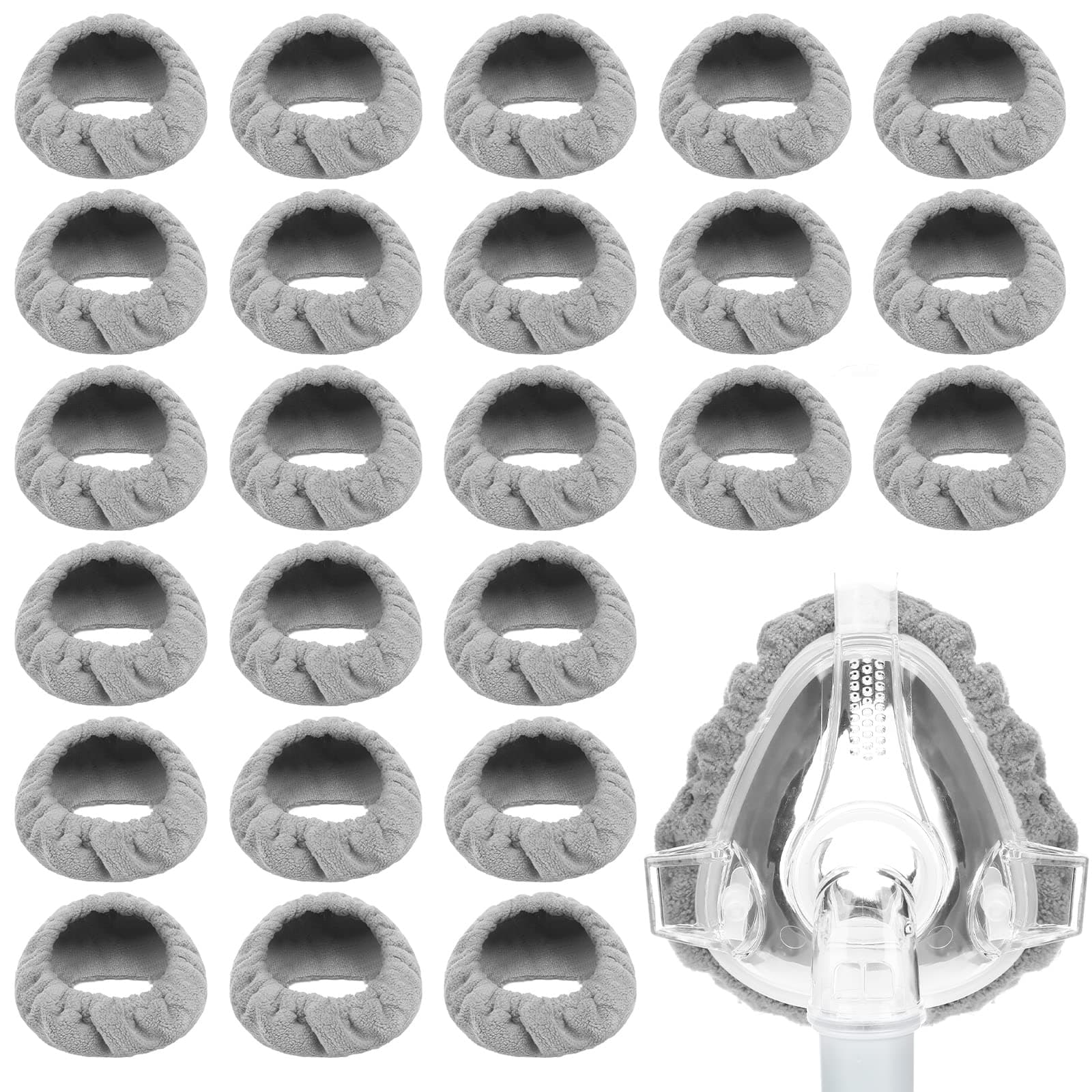 Sosation 24 Pack Mask Liners Full Face Reusable Soft Mask Covers Reduce Air Leaks and Blisters Washable Cushion Covers(Gray)