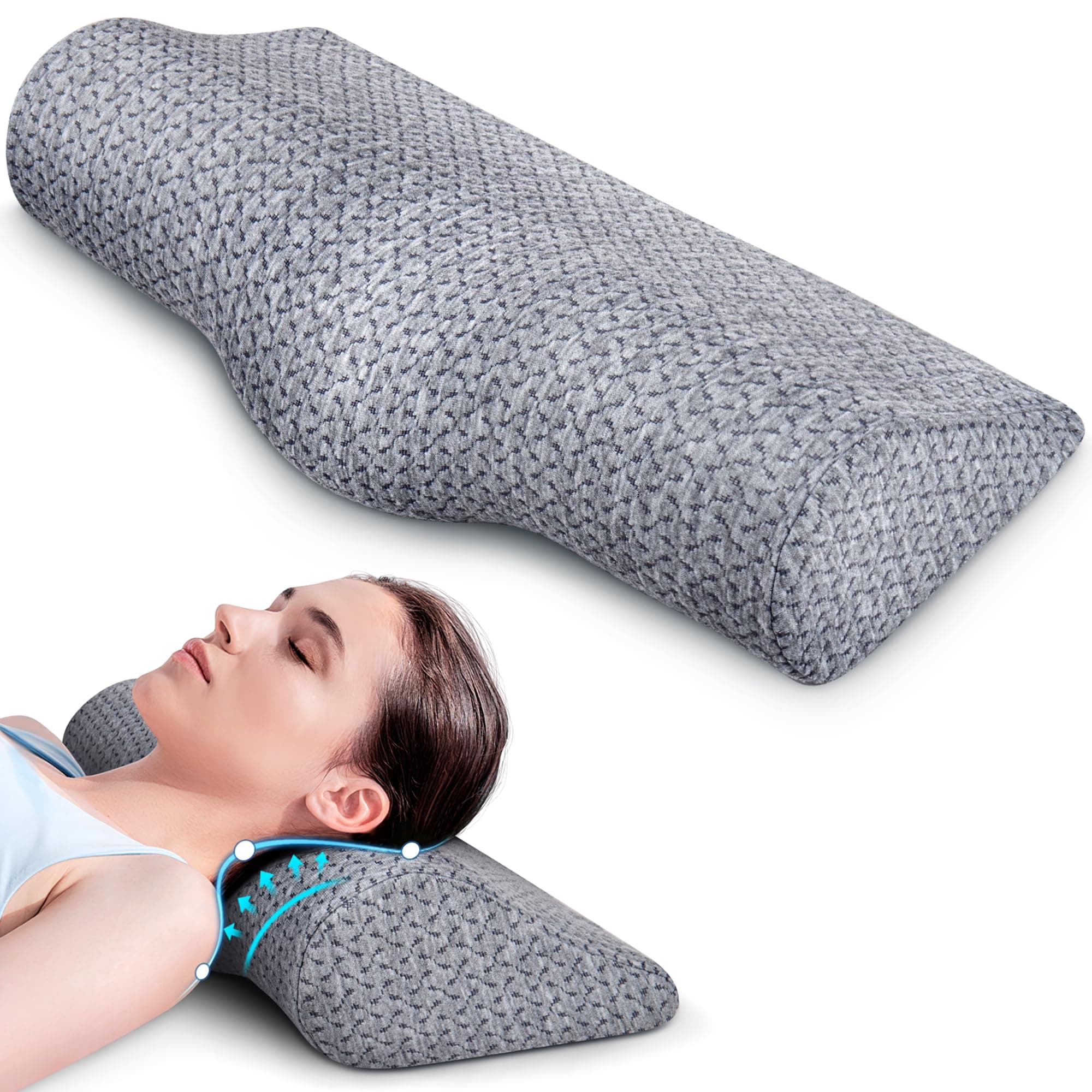 Demelon Cervical Neck Pillows for Pain Relief Sleeping, High-Density Memory Foam Pillow Neck for Bolster Support and Shoulder Relaxer, Decompression Devices Orthopedic Roll Pillow for Bed Office