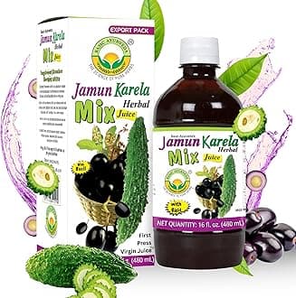 BASIC AYURVEDA Jamun Karela Herbal Mix Juice with Holy Basil | 16.23 Fl Oz (480ml) | Natural Indian Black Berry & Bitter Gourd Juice | Plant-Based Ayurvedic Wellness Drink | No Added Sugar