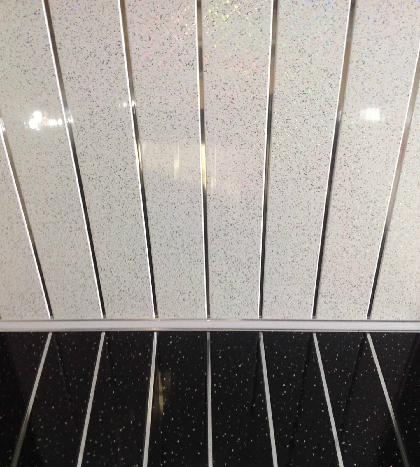 Platinum White Sparkle Chrome Strip Wall Cladding Ceiling Kitchen Sparkly Diamond Effect Panels PVC Wet Wall Bathroom Cladding (8 Pack)