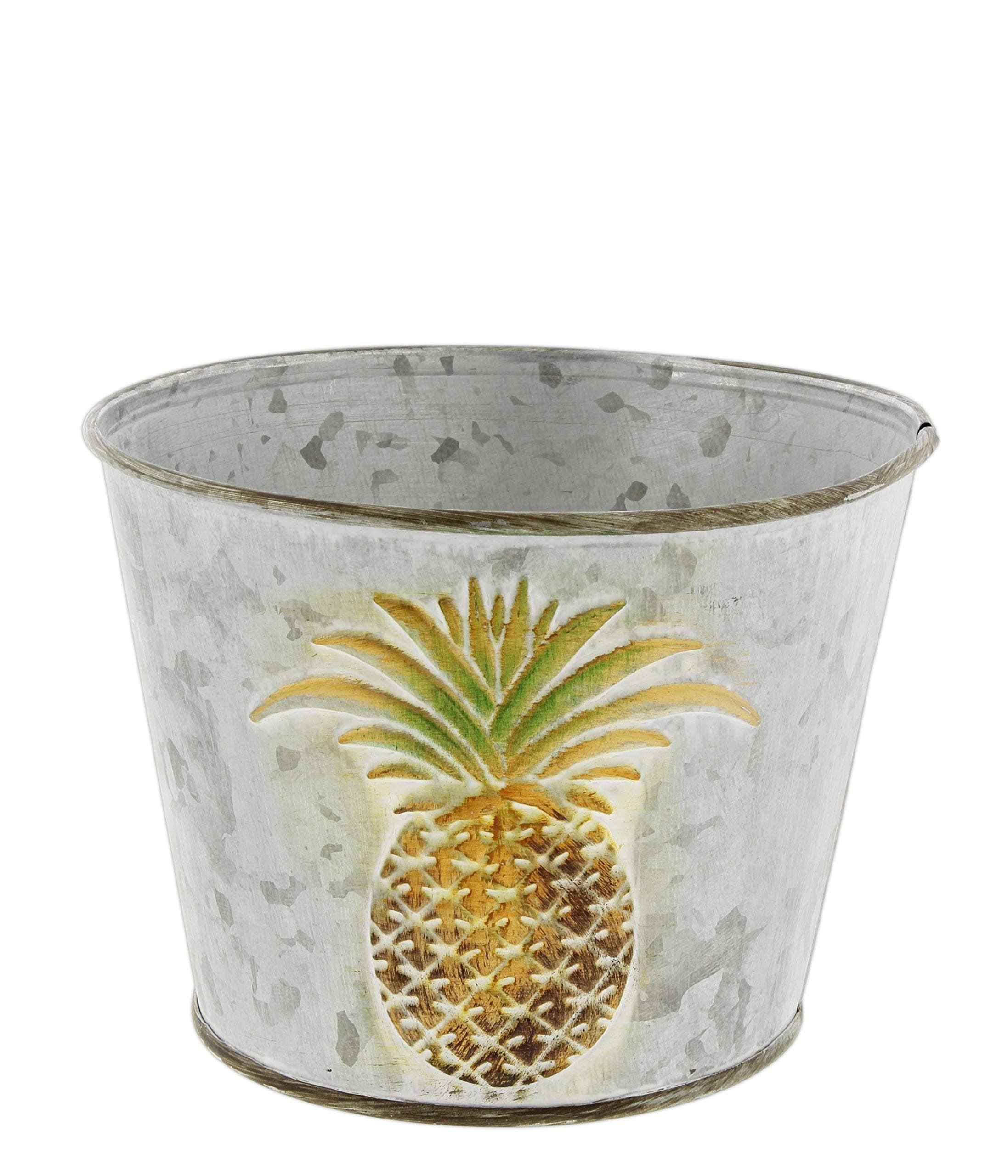 Round Galvanized Metal Pineapple Bucket Planter, 4"