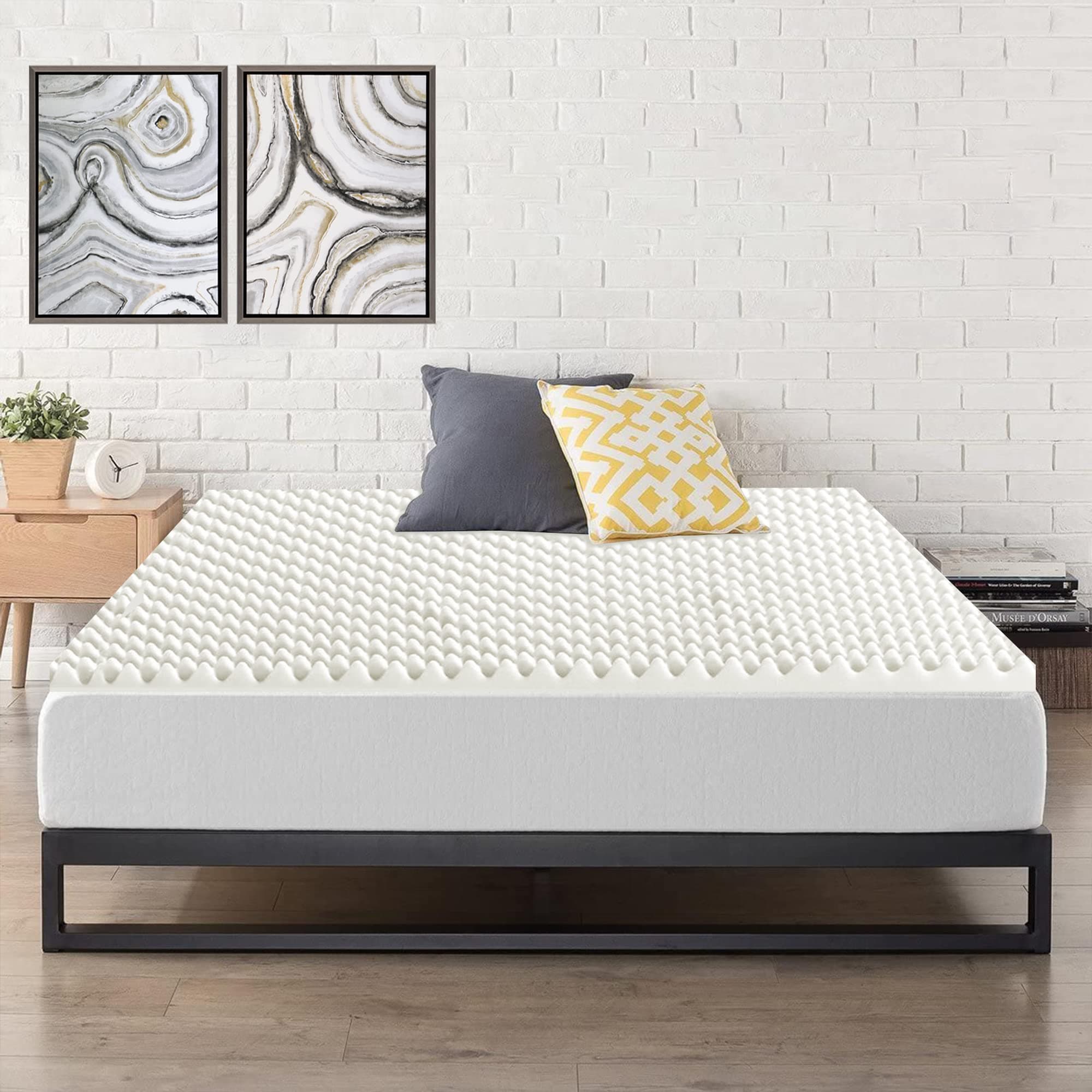 Mayton Convoluted Egg Shell 2-inch Breathable Foam Bed Topper | Makes Mattresses Comfortable and Relaxing, Provides Faster Pain Relief and Provides Orthopedic Beneficial Support, Queen, Off-White