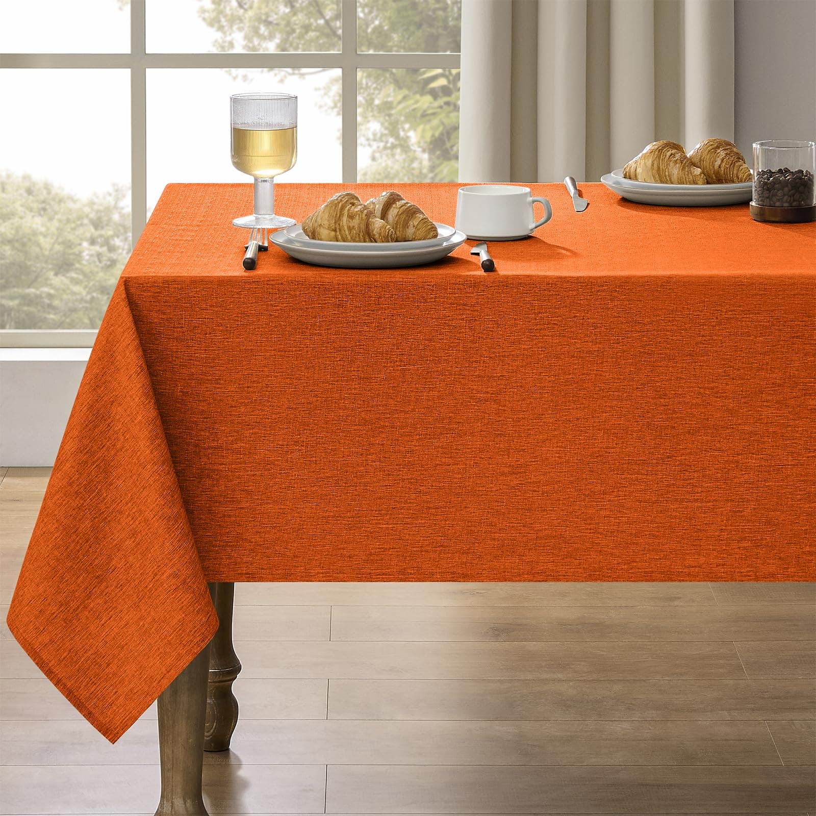 Waterproof Wipeable Table Cloth Rectangle Table for Wedding, Faux Linen Rustic Reusable Rectangular Table Cloth Cover for Dining, Party & Camping(Oblong,60 x 104 Inch (8-10 Seats), Rust)