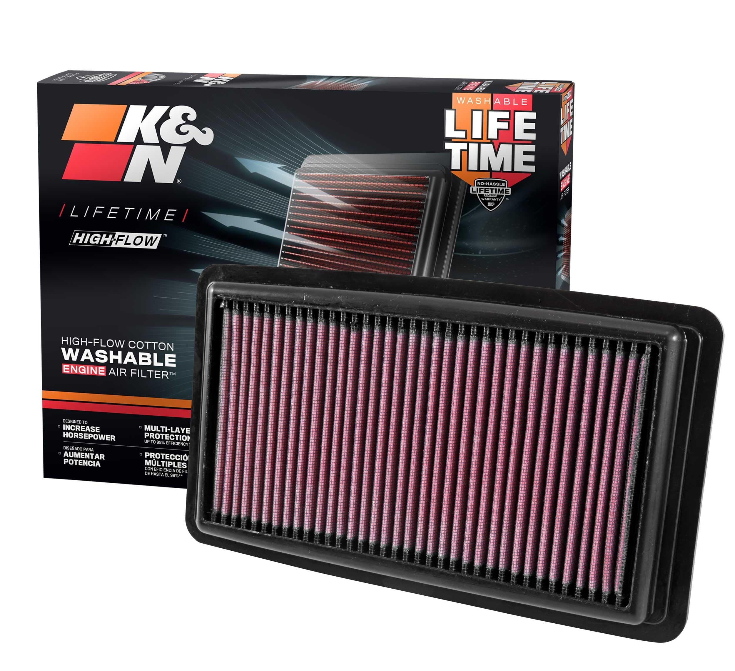 K&N High-Flow Original Lifetime Engine Air Filter: Increase Power: Premium, Washable: Compatible with 2016-2025 Acura/Honda: MDX, TLX, Odyssey, Pilot, Passport, Ridgeline, 33-5041