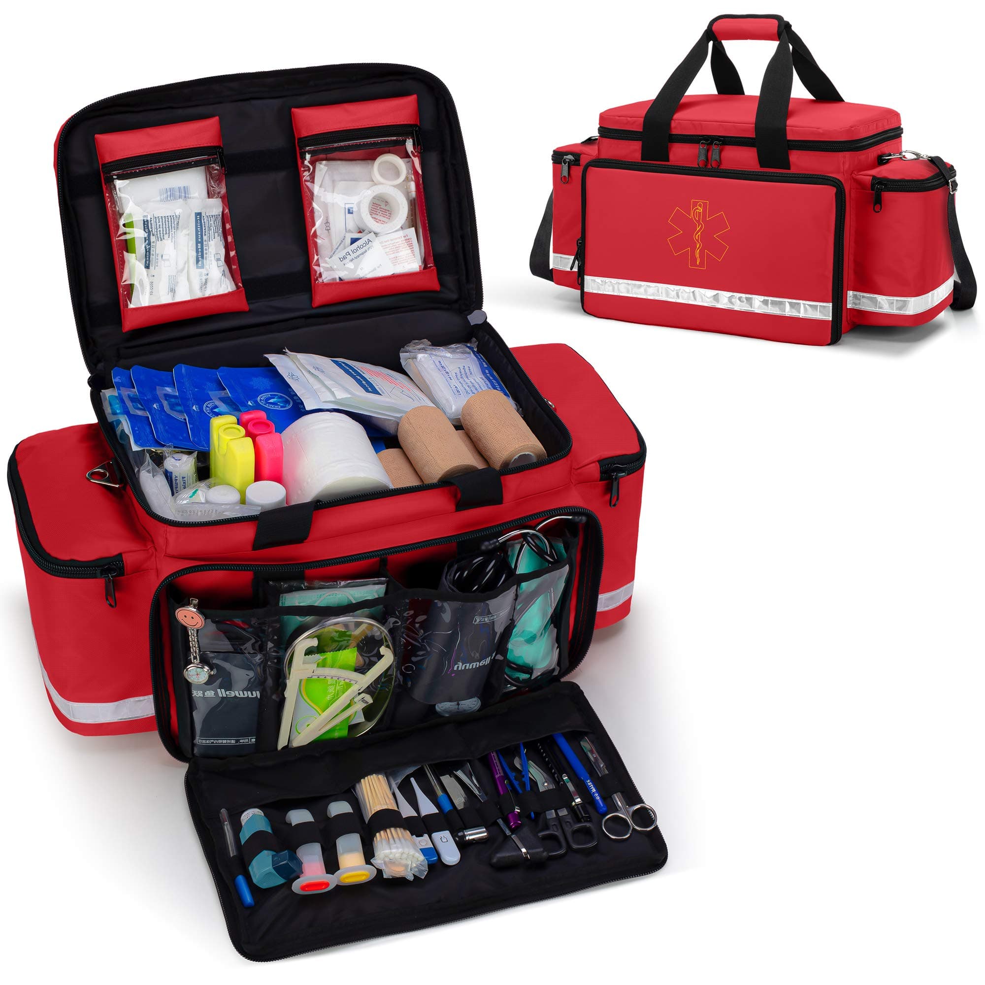 Emergency Responder Trauma Bag Empty, Professional First Aid Kits Storage Medical Bag with Inner Dividers and Anti-Scratch Bottom, Ideal for EMT, EMS, Paramedics, Bag ONLY-Patented Design