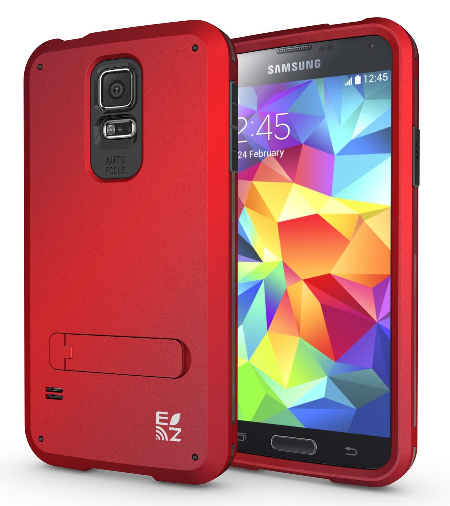ECOZ [SHIELDX] Protective Tough 3 Layers Armor Rugged Case Cover with Build-In Stand for Samsung Galaxy S5 (Red)