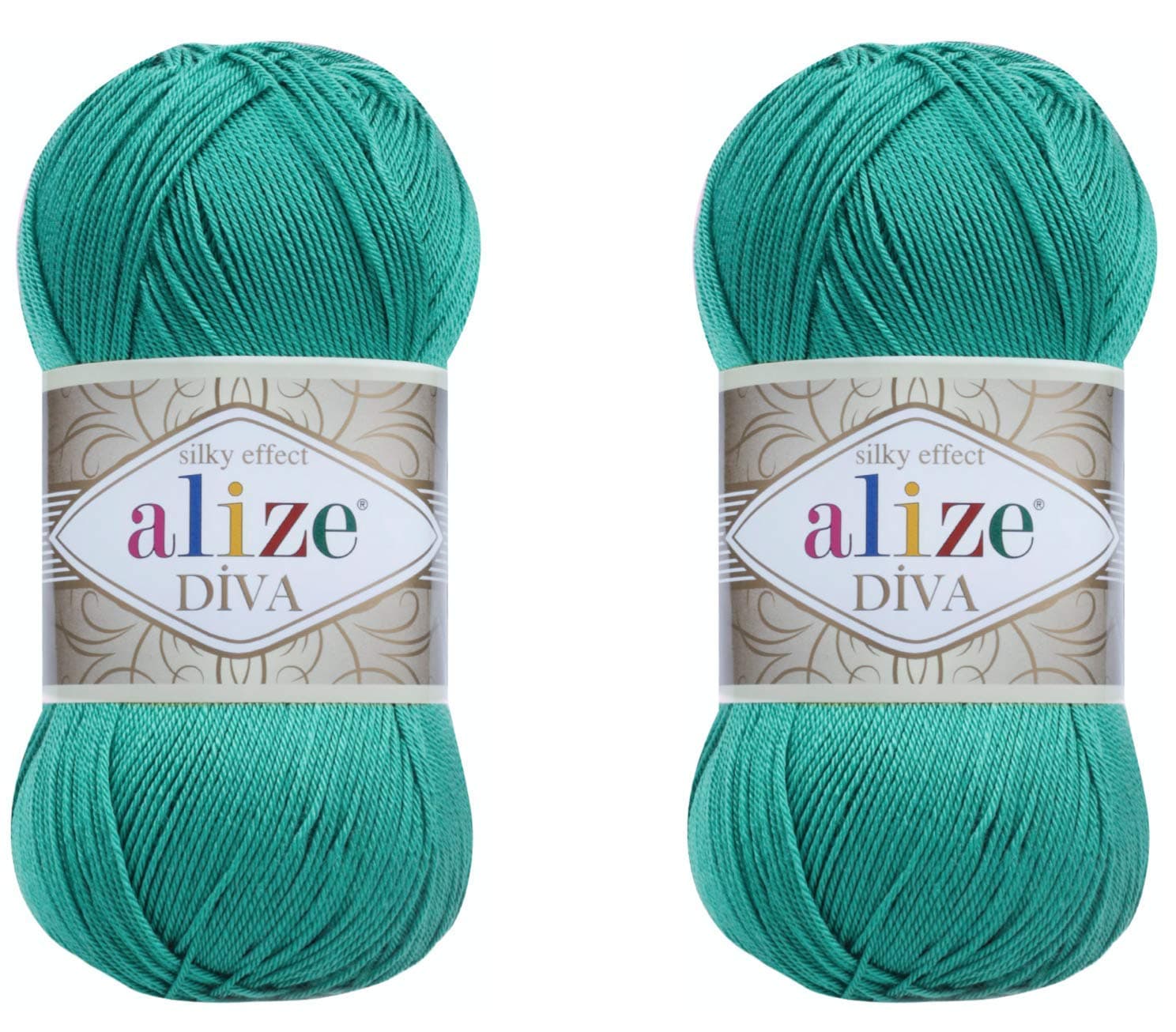 Alize Diva Hand Knitting Yarn - 100% Microfiber Acrylic With Silk Effect - Crochet Art Lace Craft - 2 Skeins, 200gr, 767 Yds (610-Jade)
