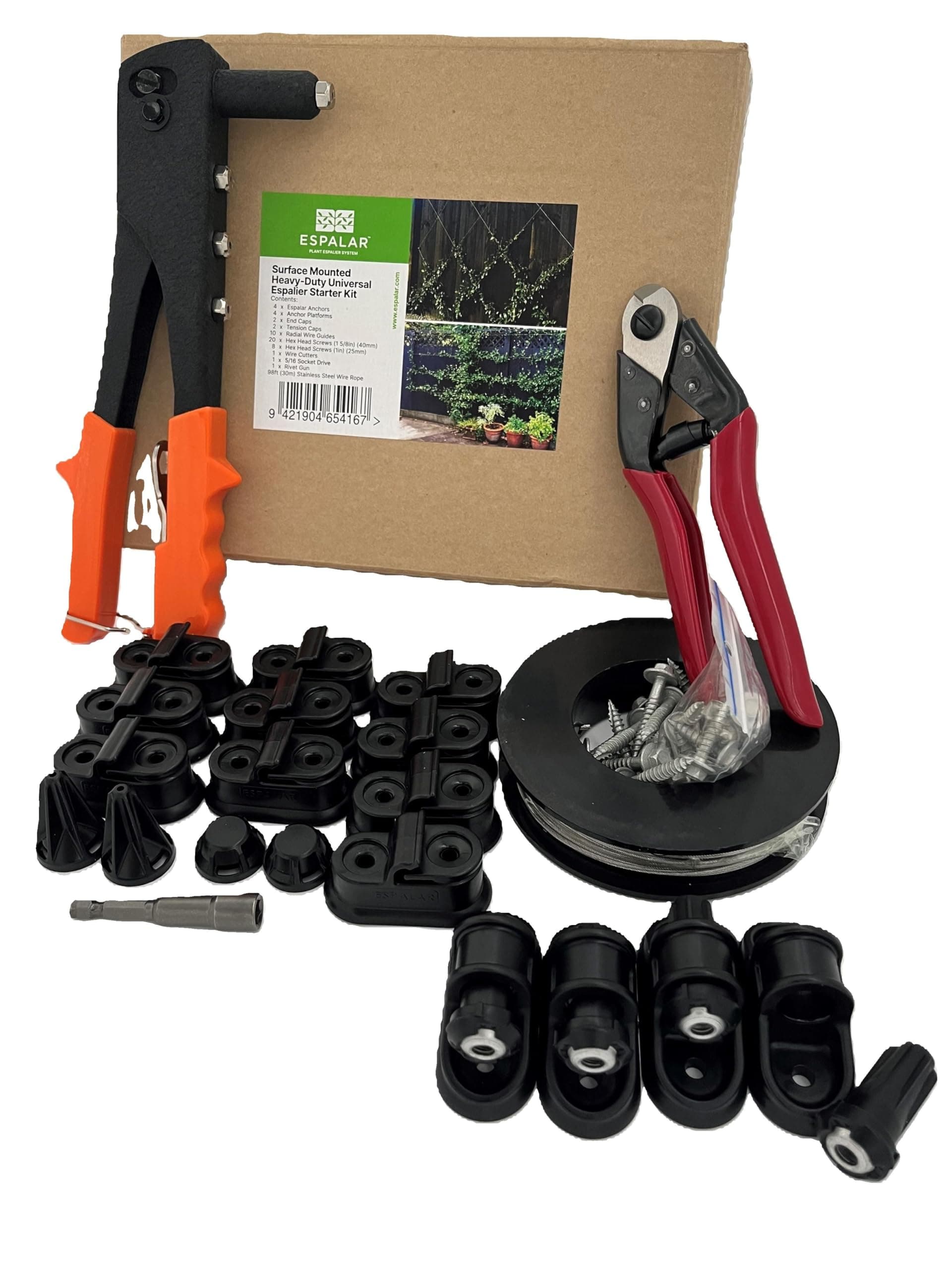 Espalar Surface Mounted Heavy Duty Universal Espalier/Trellis Starter Kit for Climbing Plants, Vines and Greenwalls (Wire and Tools Included)