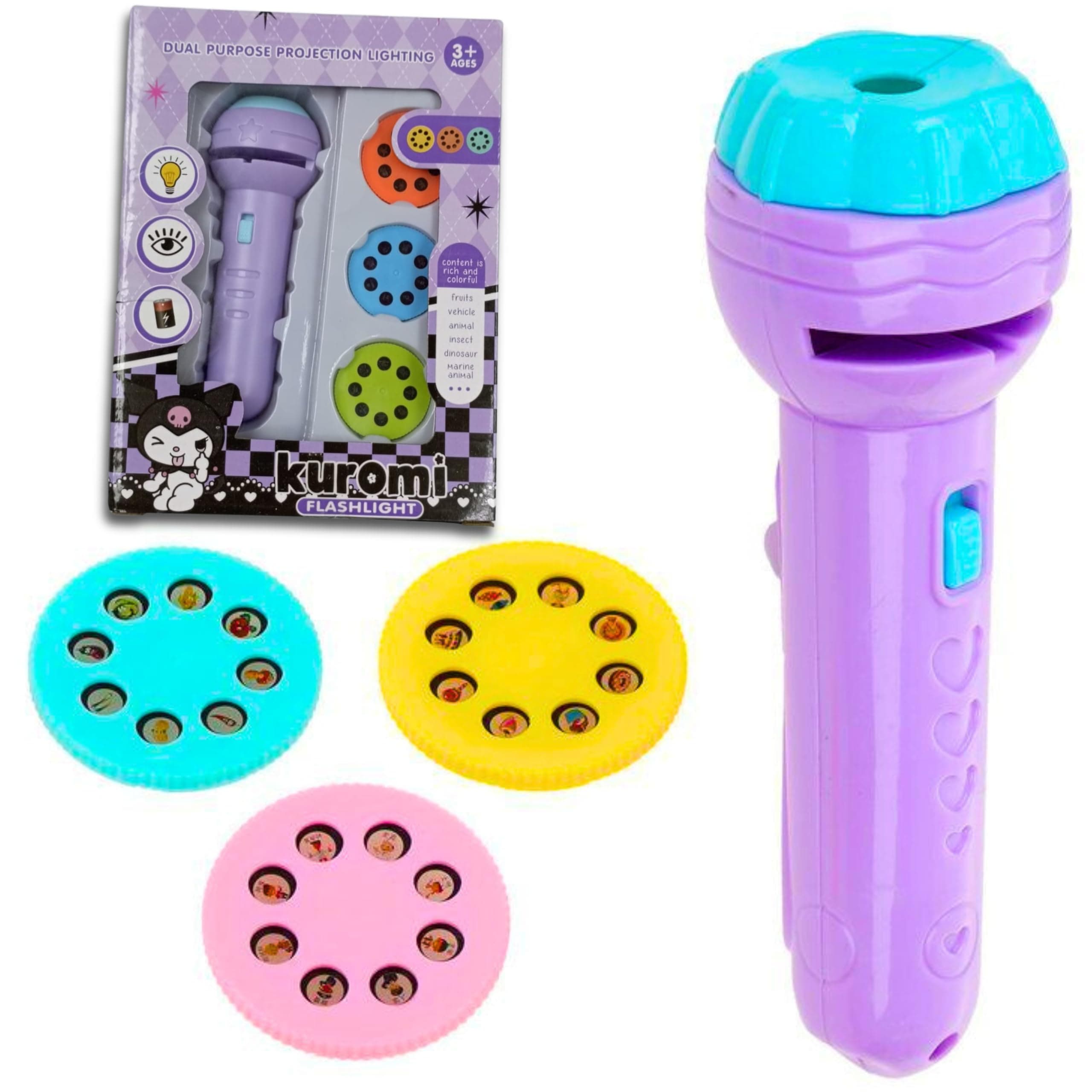 Kids Slide Flashlight Projector Toy - Educational Night Light with 24 Pictures & 3 Theme Slides - Fun Projection Torch for Boys & Girls - Learning Toy for Bedtime, Cute Anime Character Lamp