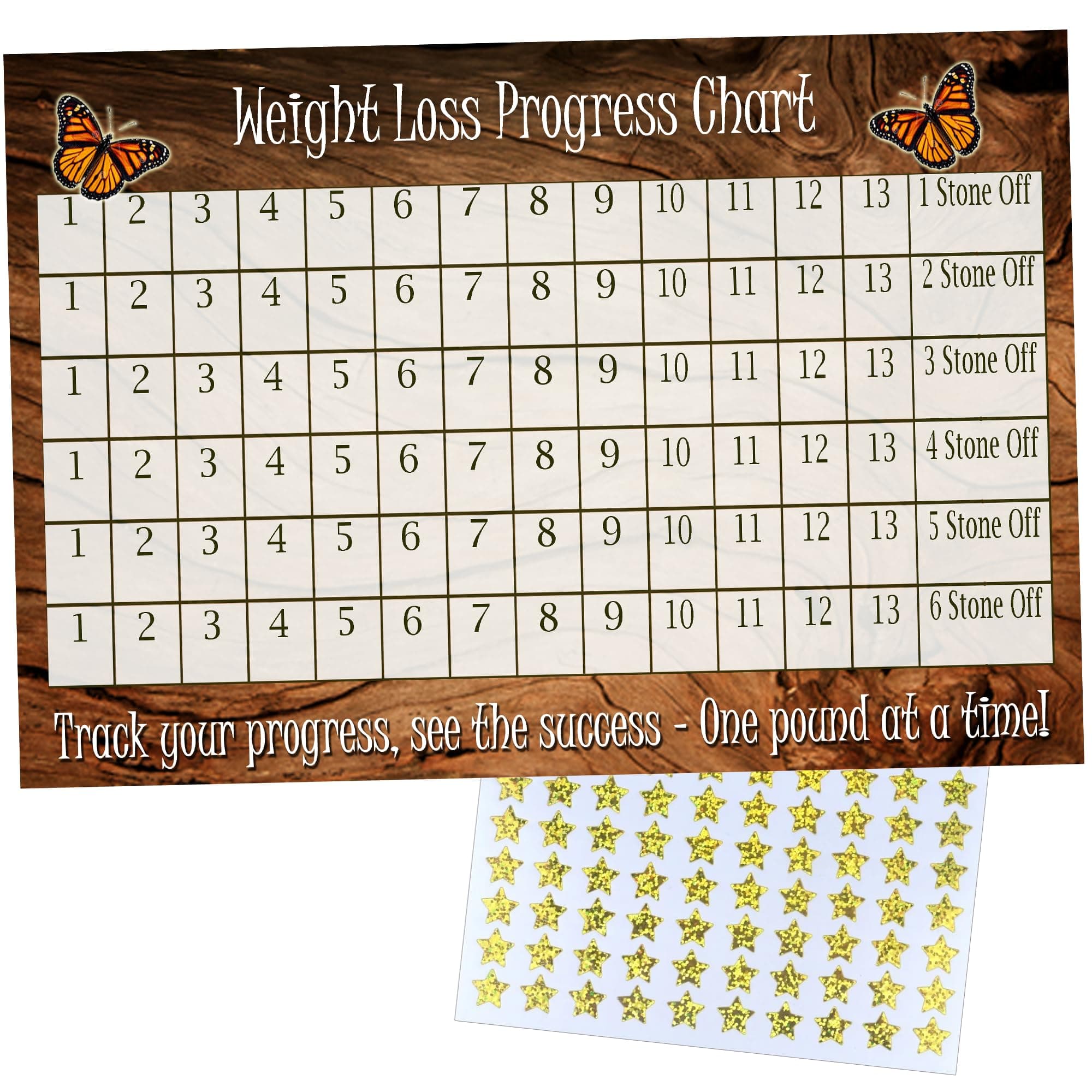 Weight Loss Progress Chart A4 Print, Motivational Diet Goal Tracker with Star Stickers, Gift for Women Her