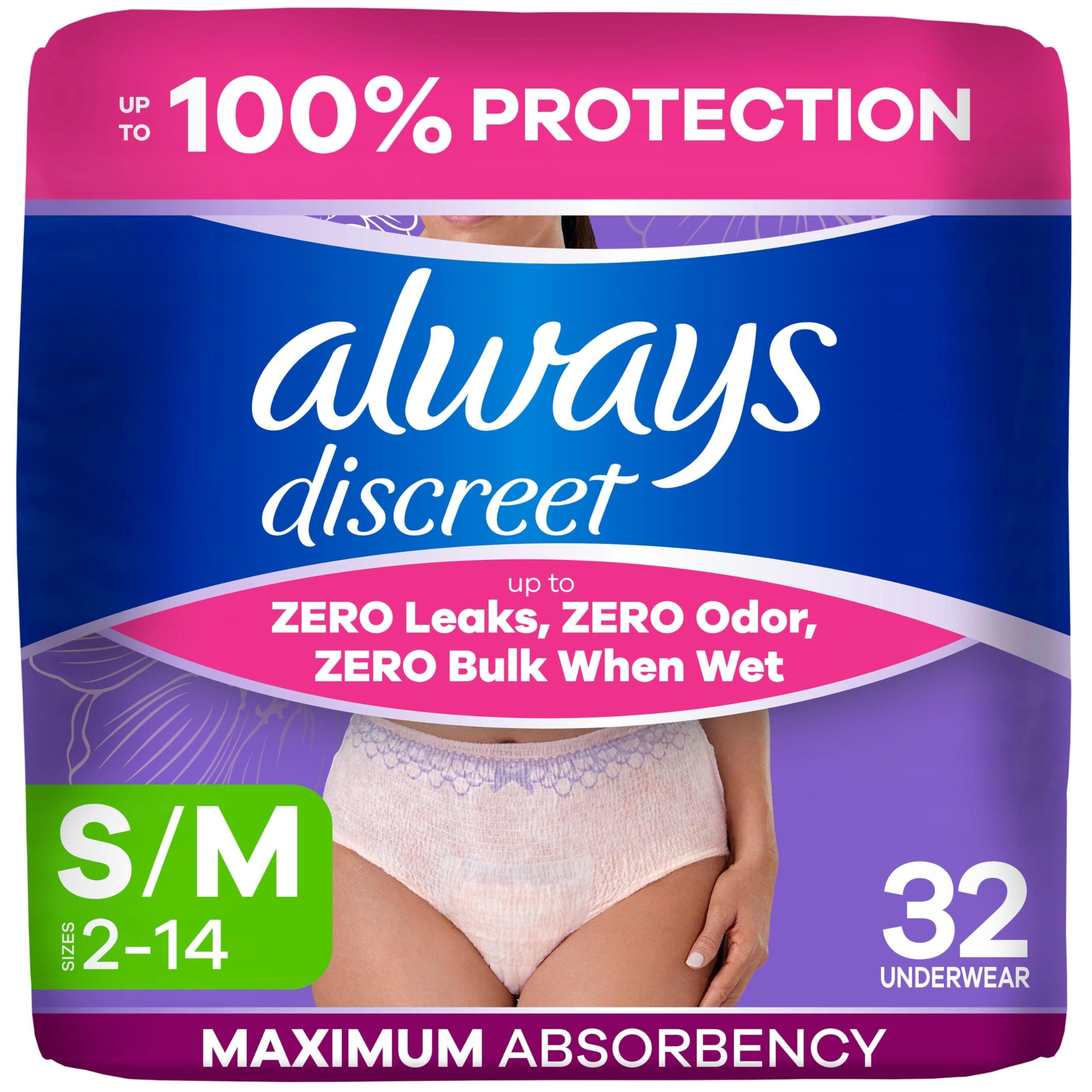 Always Discreet Maximum Classic Cut Incontinence Underwear (Small/Medium) - 32 count