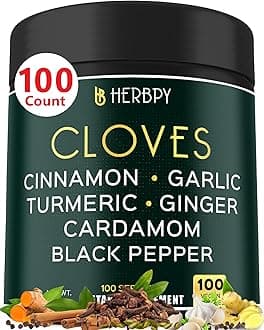 Herbpy 7in1 Clove Supplement Rich in Vitamins & Minerals Supports Digestion, Immune & Heart Health with Cinnamon, Turmeric, Ginger, Cardamom, Garlic & Black Pepper - 100 Vegan Capsules
