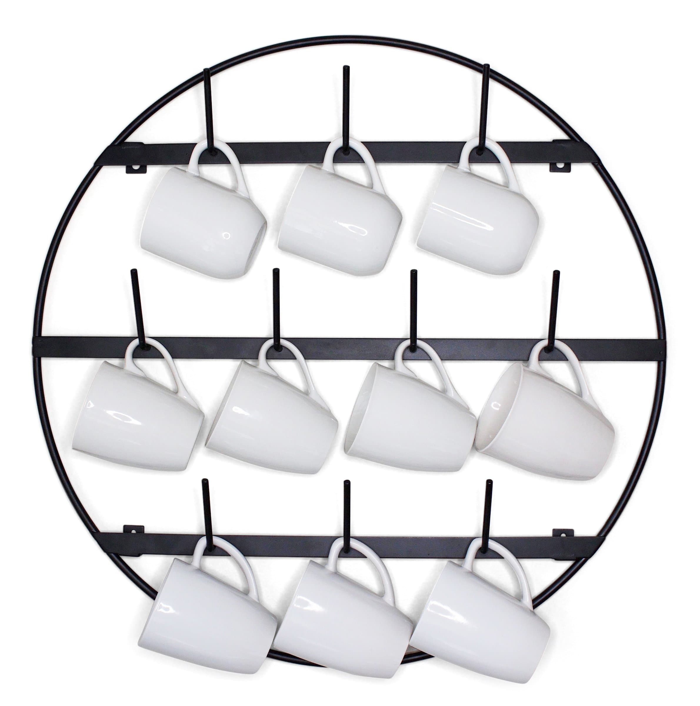 Claimed Corner Mug Rack with Sturdy Steel Frame, Matte Black Finish, Removable Rubber Caps, Wall Mounted (Round 24" x 24")
