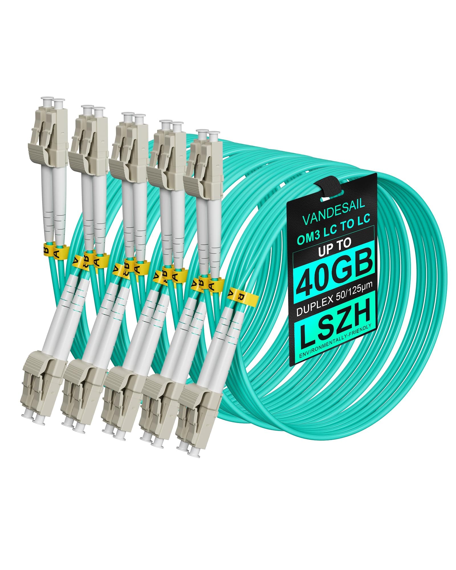 LC to LC Fiber Patch Cable, 10G 40G OM3 Optical Patch Cable Multimode Fiber Jumper Duplex 50/125μm LSZH 2M 5Pack