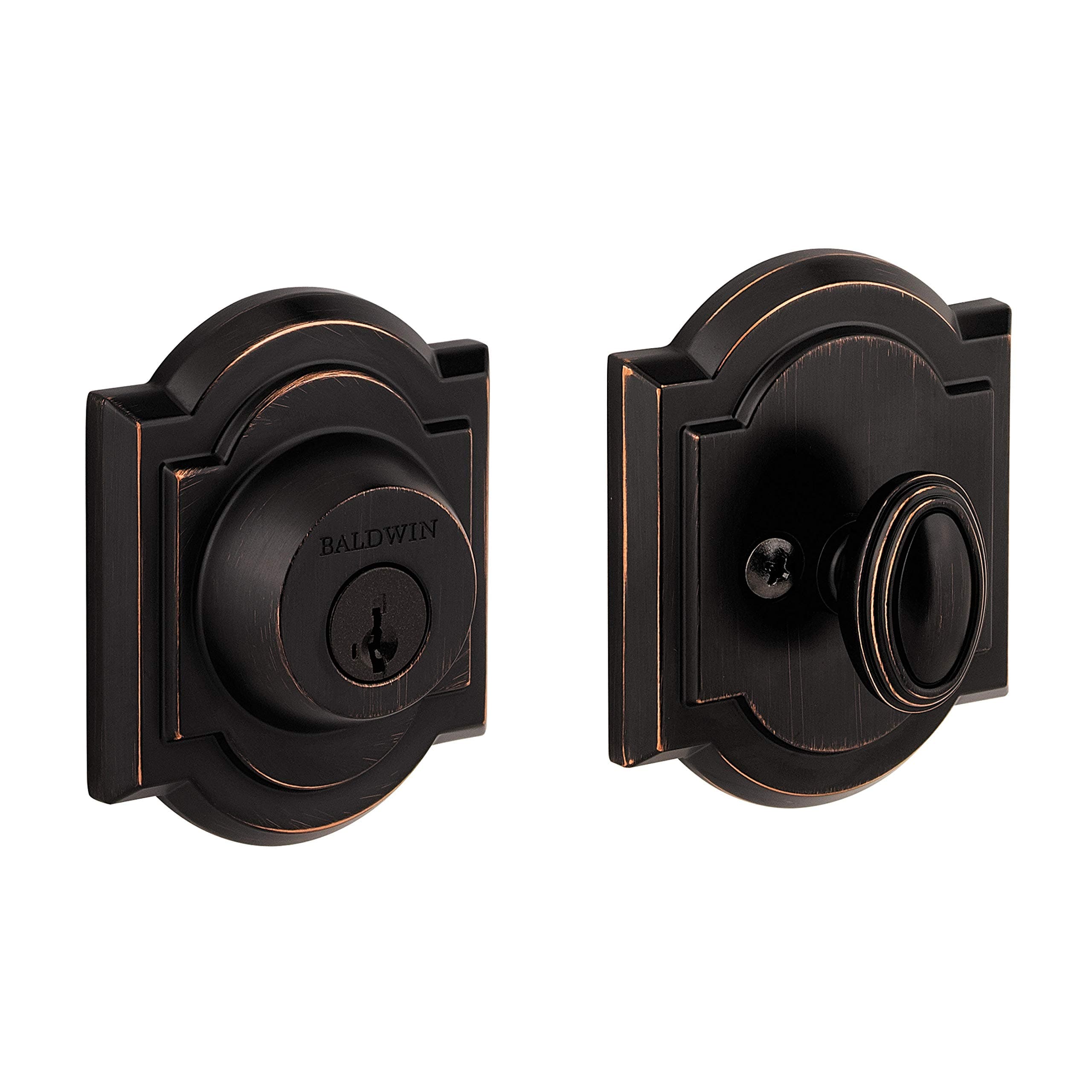 Baldwin Arch, Single Cylinder Front Door Deadbolt Featuring SmartKey Re-key Technology and Microban Protection, in Venetian Bronze
