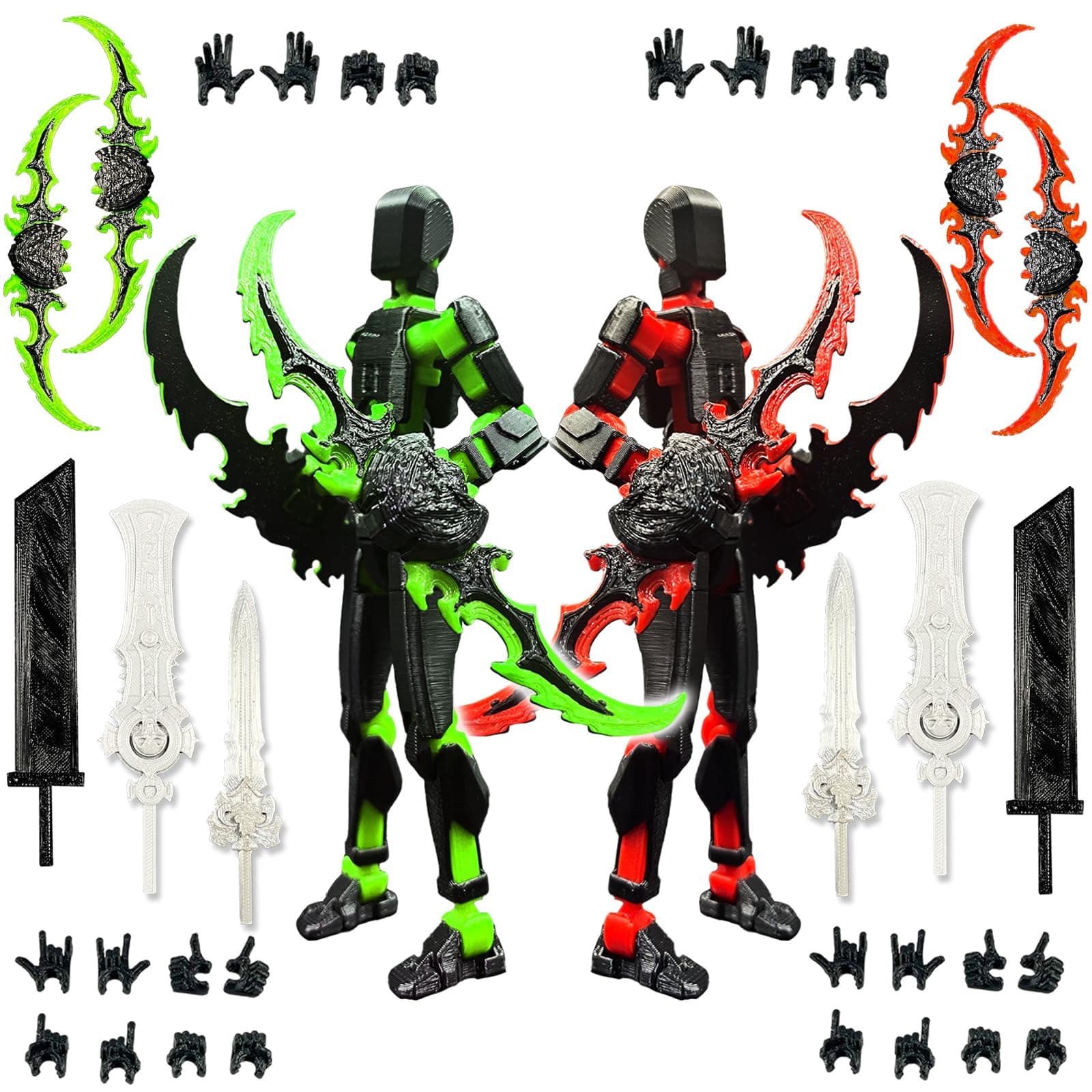 T13 New Action Figure Set (Assembly Completed), 3D Printed Multi-Jointed Movable Titan 13 Dummy Lucky 13 Mobile Robot, Nova 13 Action Figures Desktop Decorations for Game Lovers Toy (Black Red Green）