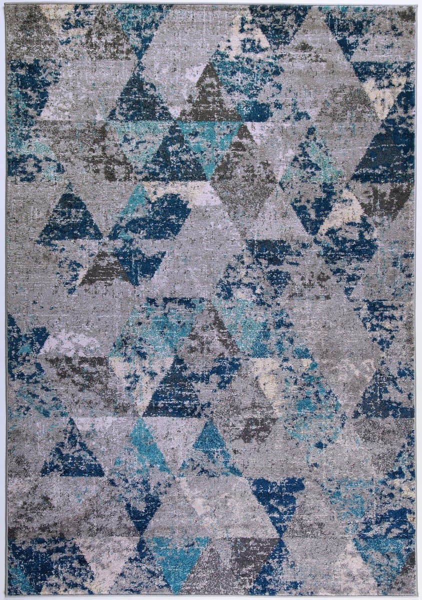 Blue And Grey Empire Triangles Pattern Boston Collection Geometric Turkish Area Rug Carpet for Dining Room, Bedroom, 8x11 (7'10" x 10'5", 240cm x 320cm)