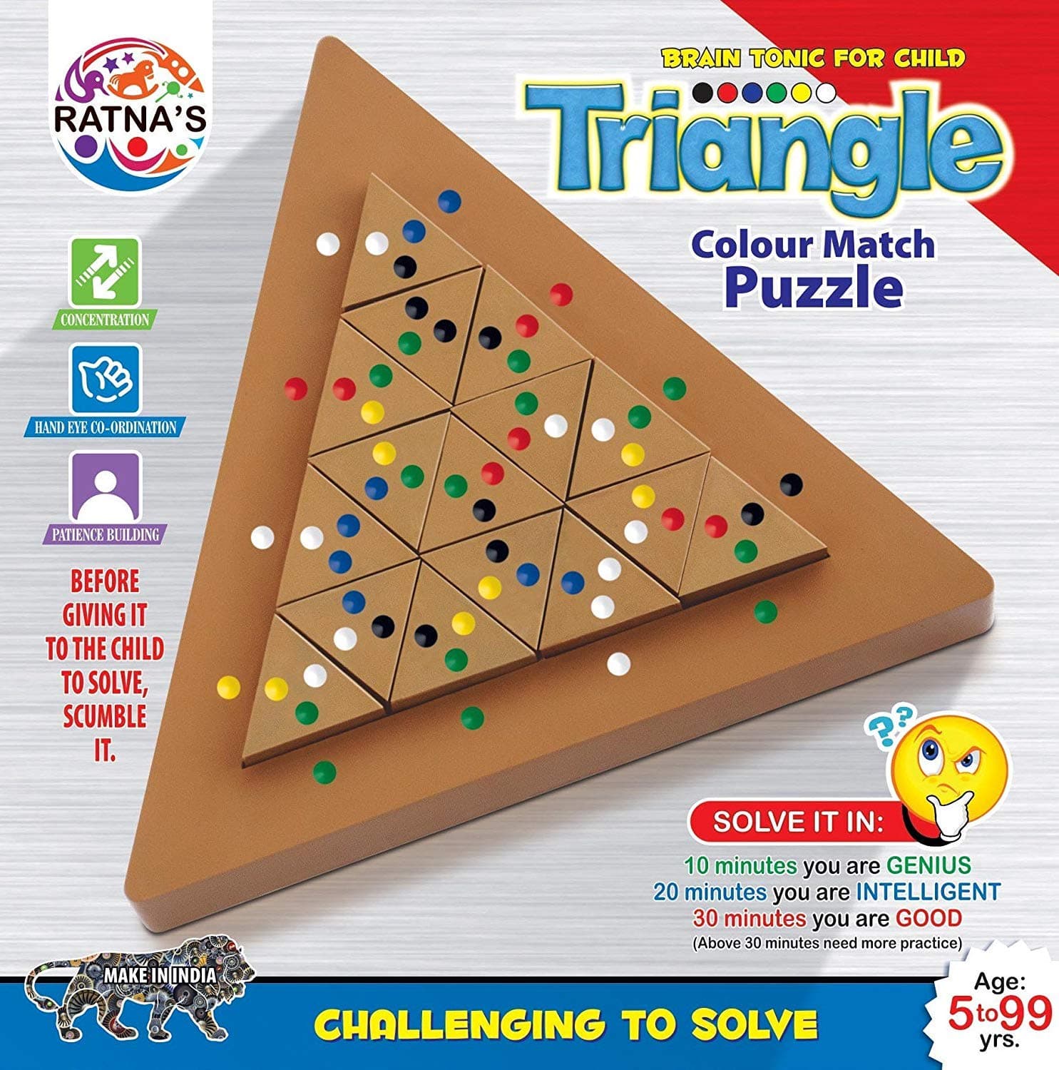 RATNA'S Triangle Colour Match Puzzle, Challenging to Solve for Ages 5 to 99 Years