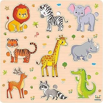 Webby Wooden Animals Montessori Educational Pre-School Puzzle Board Toy For Boys And Girls, Kid