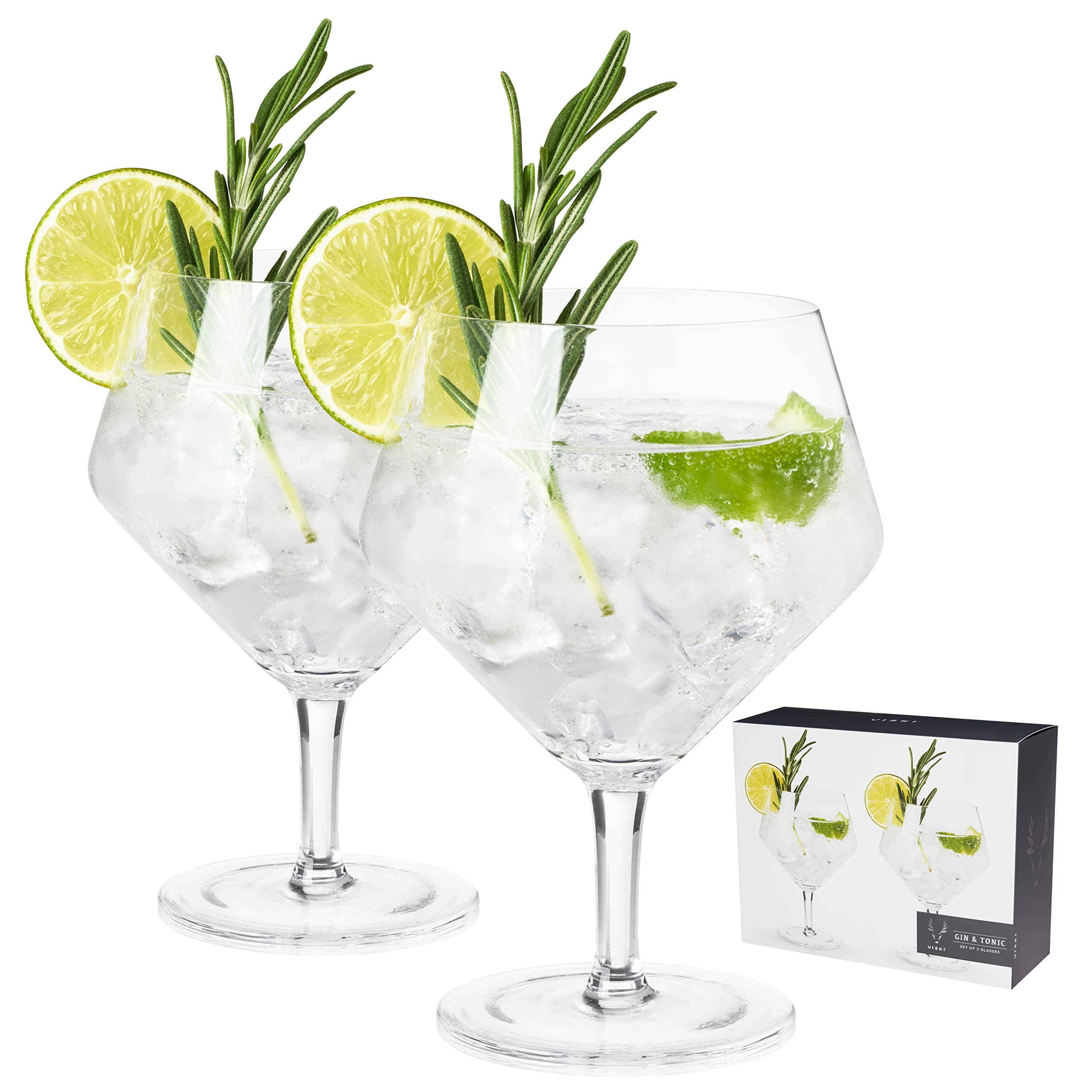 Viski Raye Angled Stemmed Gin and Tonic Glasses Set of 2 - Premium Crystal Clear Cocktail Gin Glasses for Gin Lovers Gift Set - 14oz