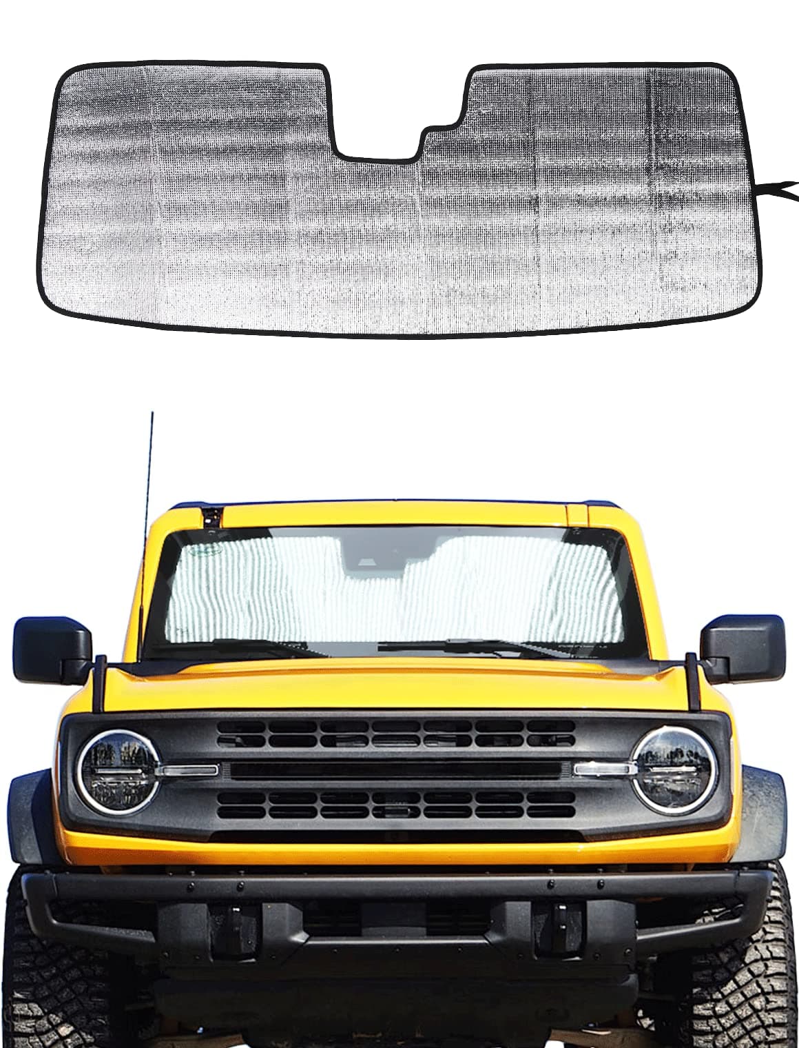 Savadicar Windshield Sun Shade Compatible with 2021-2024 Ford Bronco (Not for Sport), Front Window Sunshades for UV Rays and Sun Heat Protection, Aluminum Foil Triple Laminate Structure, Silver