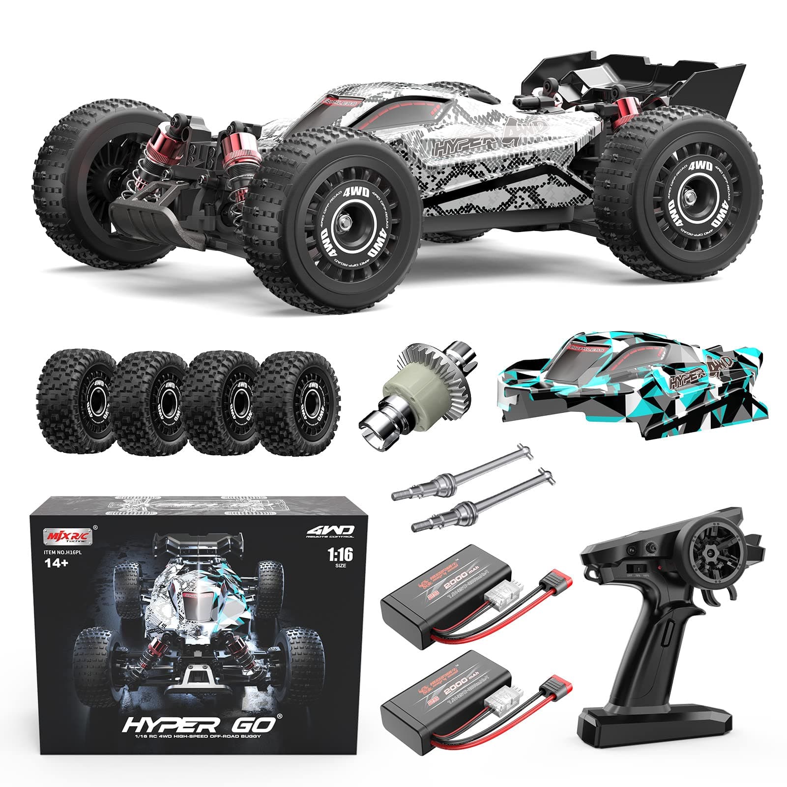 H16PL 1/16 RTR Fast Brushless RC Buggy for Adults, Max 38 mph RC Truck, 4WD High Speed Racing Car with 2S 2000 mAh Battery for RC Basher