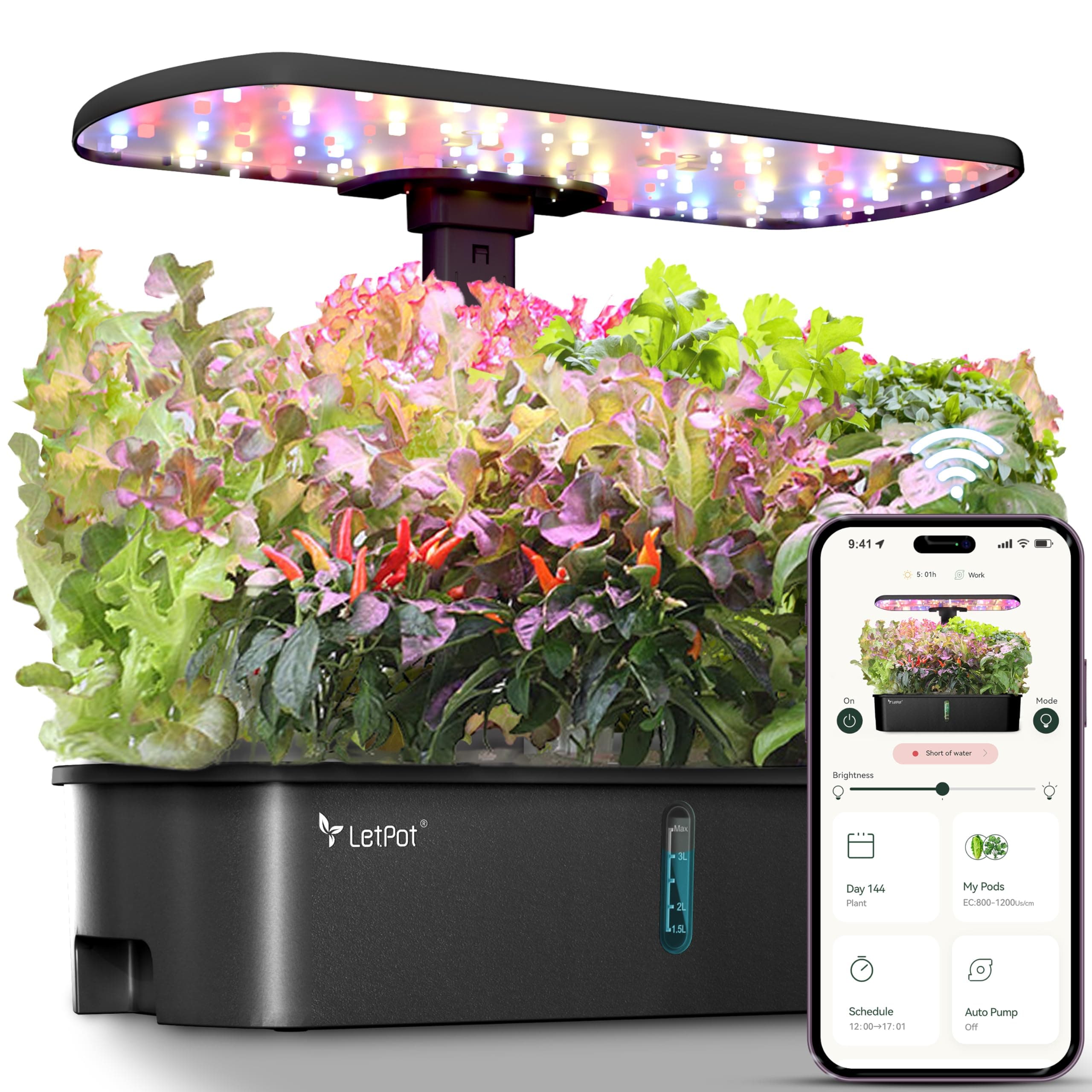 LPH-Air Hydroponics Growing System Kits, APP & WiFi Controlled Smart Indoor Garden with 24W Grow Light Full Spectrum, 10 Pods Planter Indoor Gardening for Gifts, Kitchen, Vegetable (Black)