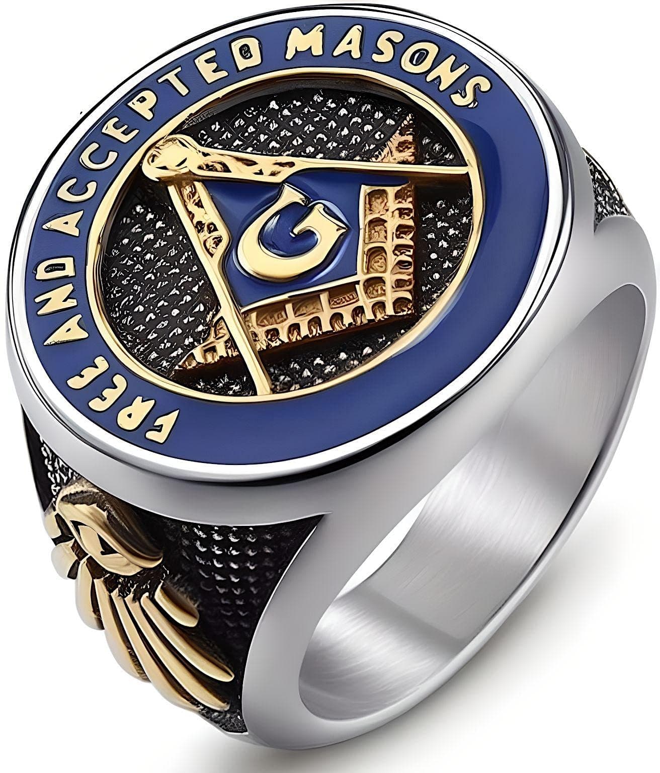 - Masonic Signet Rings For Men | Luxury Solid Pure Titanium Stainless Steel Ring Jewellery (Blue Gold - Stainless Steel, 17-21- 24)