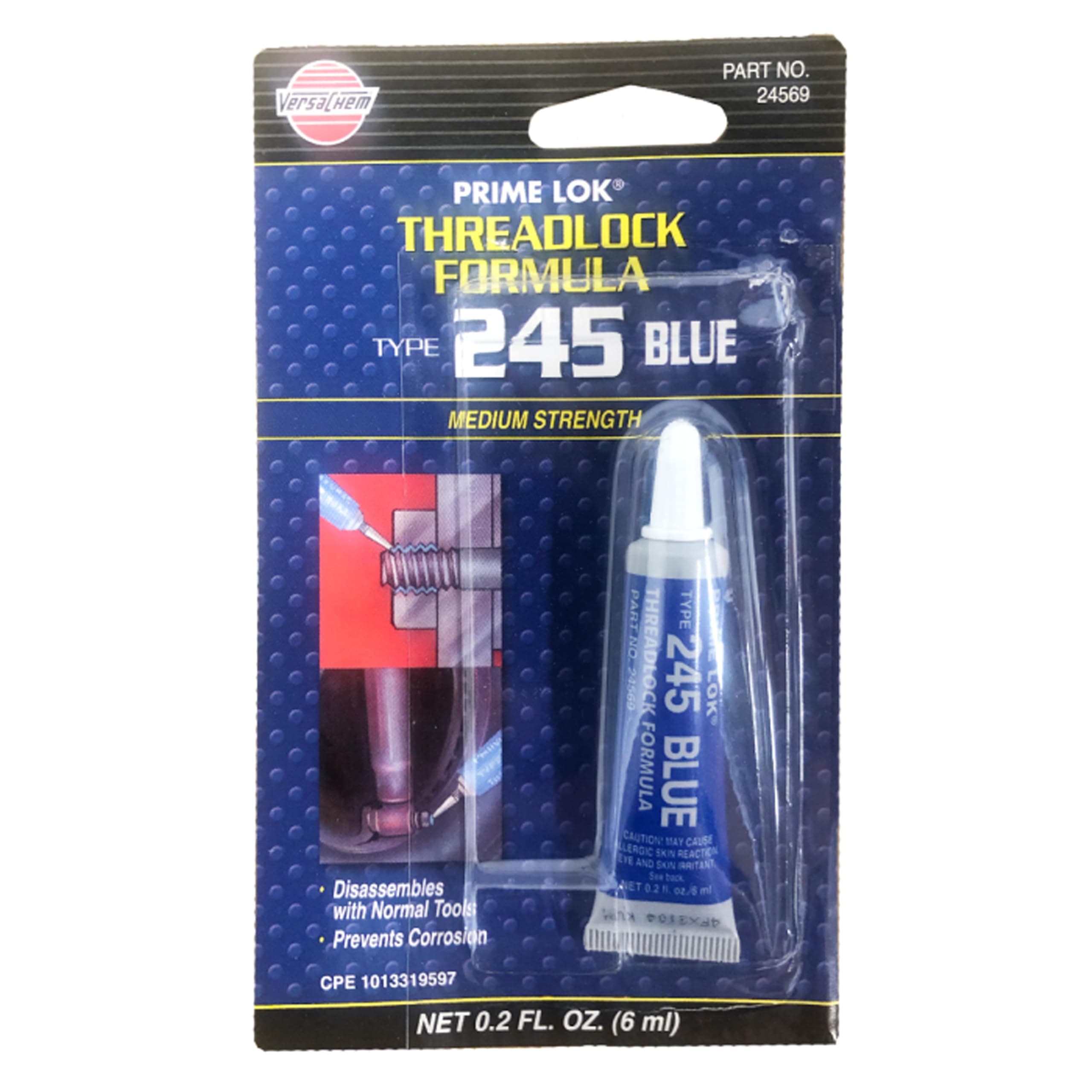 VERSACHEM 245 Blue THREADLOCK Medium Strength Thread Lock Prime Lok 6ml Tube
