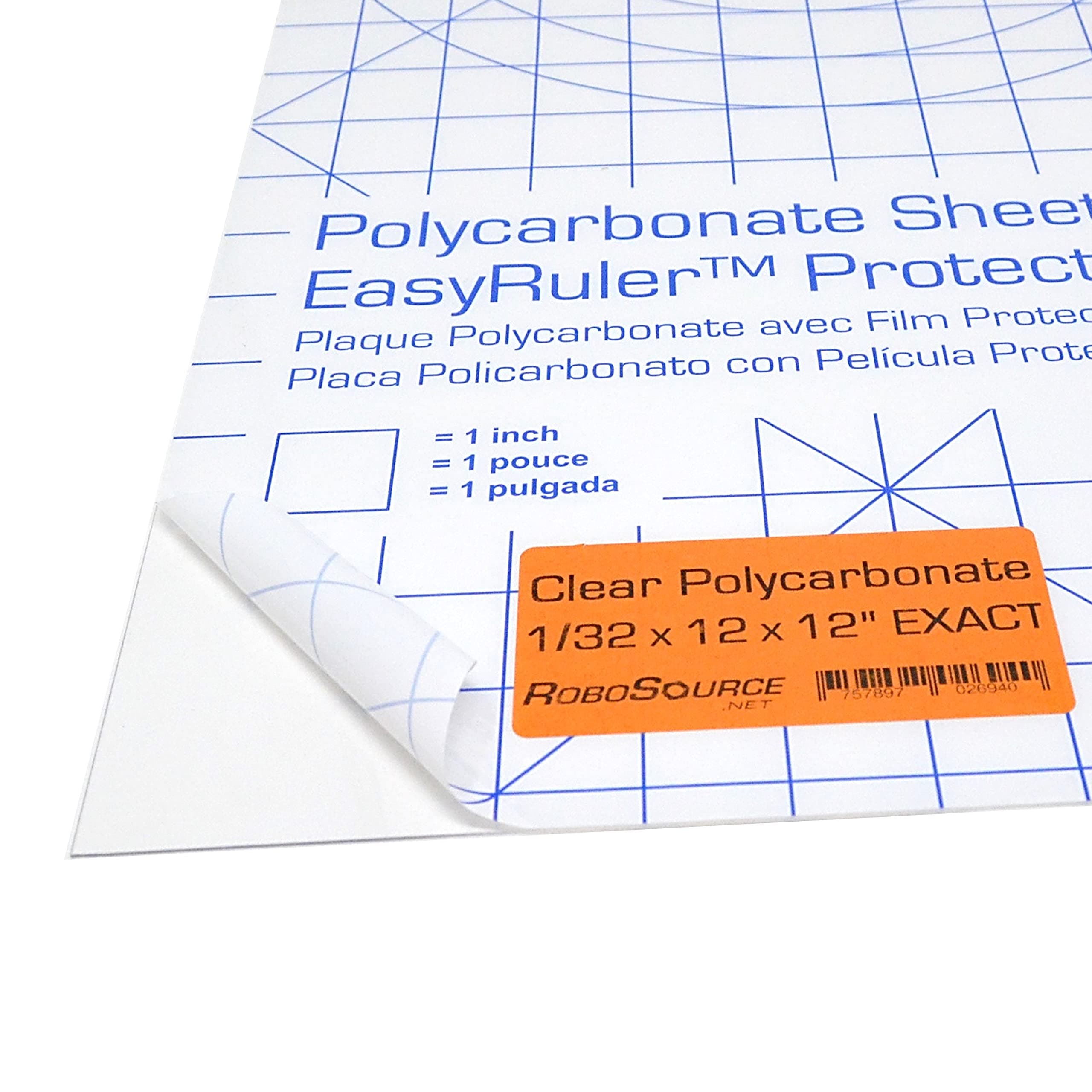Polycarbonate Clear Plastic Sheet 12" X 12" X 0.030" (1/32") Exact with EasyRuler Film, Shatter Resistant, Easy to Cut, Bend, Mold Than Plexiglass. Window Panel, Industrial, Hobby, Home, DIY, Crafts