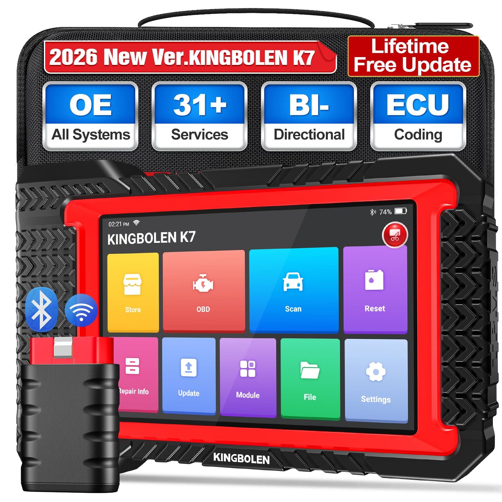 K7 Car Diagnostic Tool,OE-Level All System Diagnostic OBD2 Scanner,Bi-Directional Scan Tool with ECU Coding,36+ Services,Oil,Brake,DPF Reset,Lifetime Free Update,FCA and CANFD.