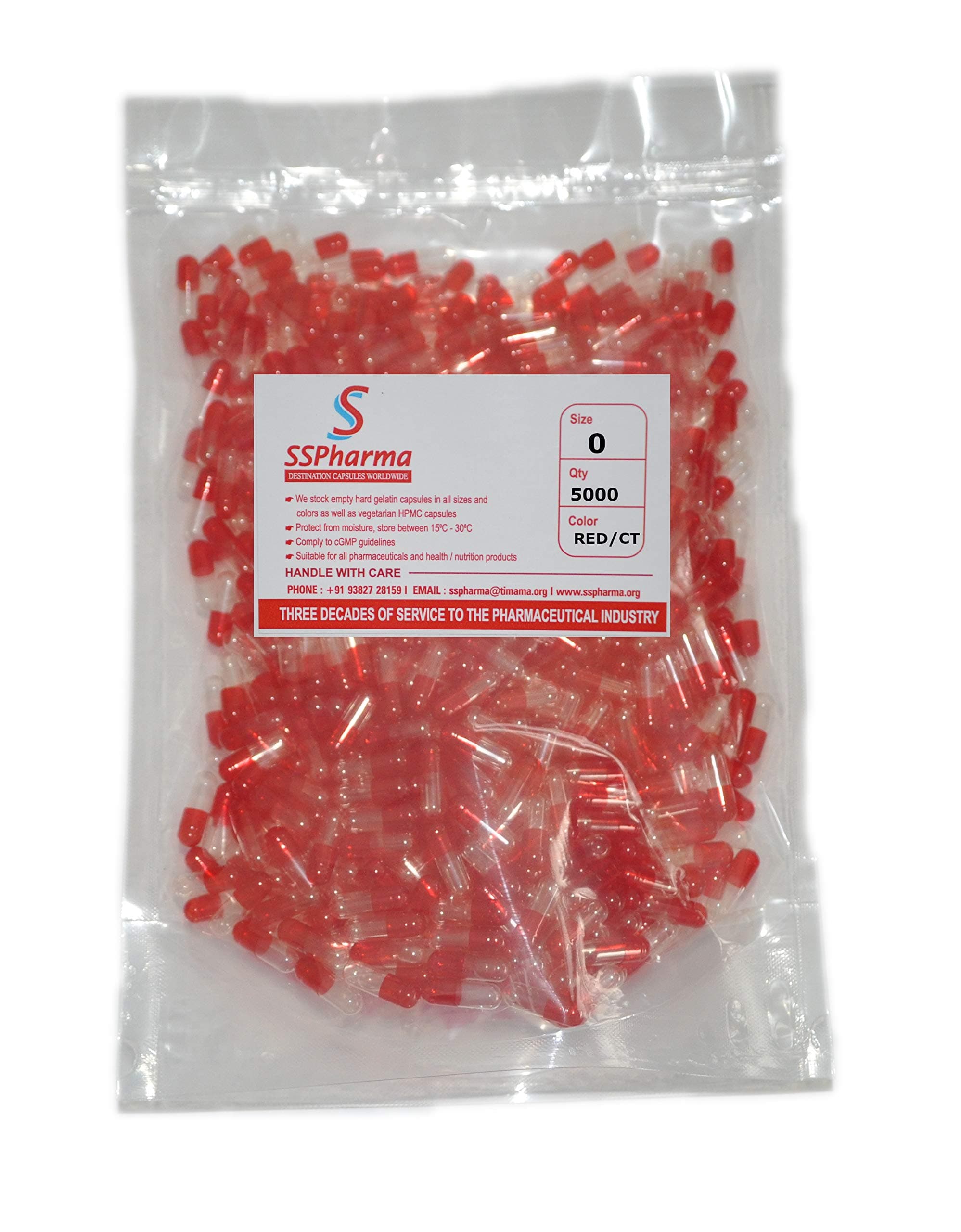 SS Pharma - Empty Hard Gelatin Capsules Size 0 Red/CT - 5000 Capsules - DIY Powder Filling