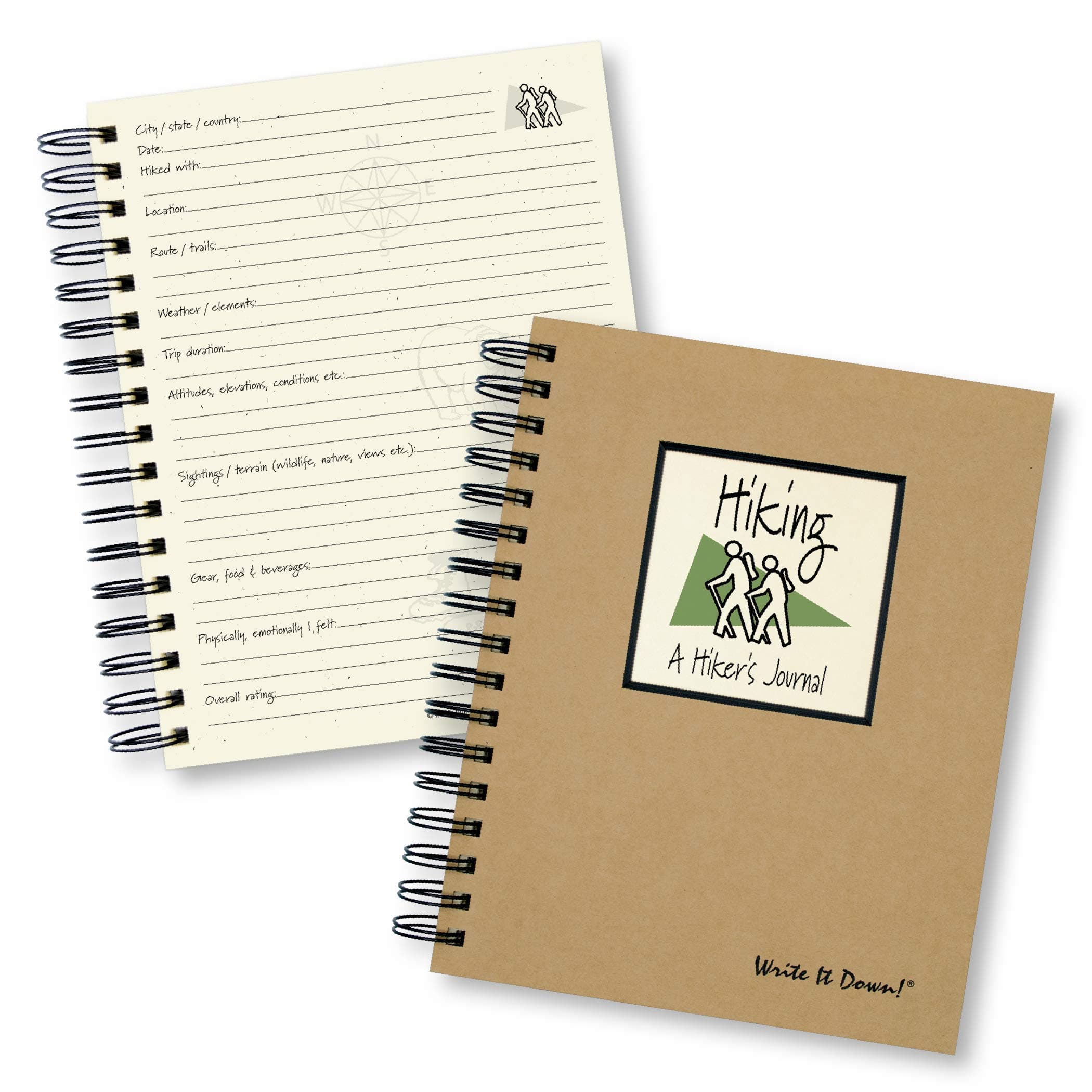 Write it Down series by Journals Unlimited, Guided Journal, Hiking, A Hiker's Journal, Full-size 7.5"x 9", Kraft Hard Cover, Made in USA