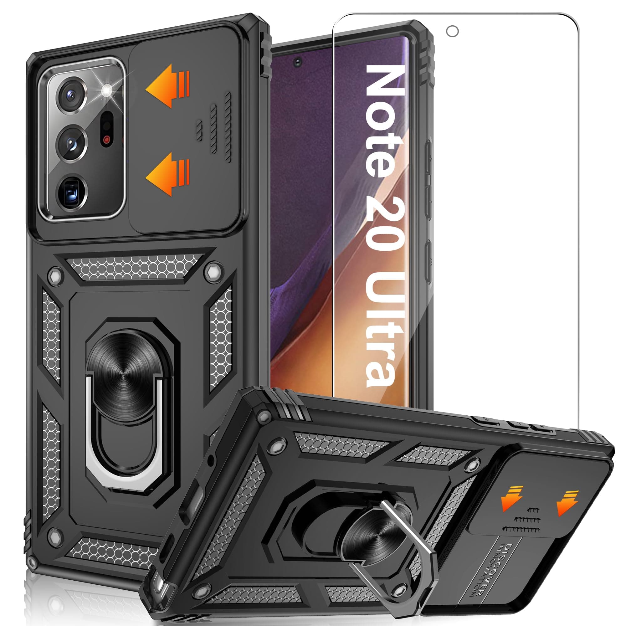 for Samsung Galaxy Note 20 Ultra Case with HD Screen Protector, Build in Magnetic Ring Kickstand [Military Grade] Protective Case for Galaxy Note 20 Ultra, Black