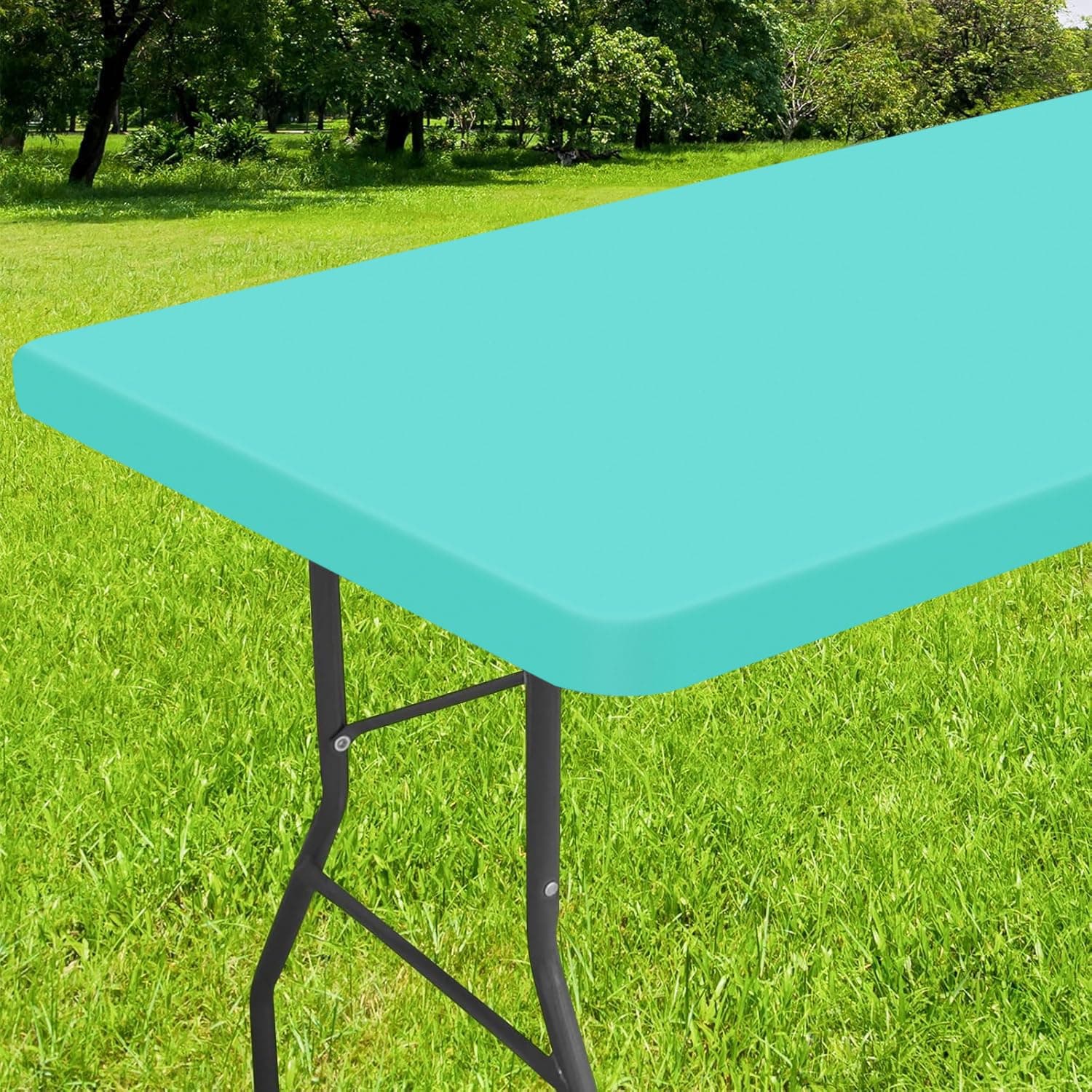 Smiry Rectangle Tablecloth, Elastic Fitted Flannel Backed Vinyl Tablecloths for 8ft Folding Tables, Waterproof Wipeable Table Covers for Indoor, Outdoor, Picnic and Camping (Teal, 36"x96")