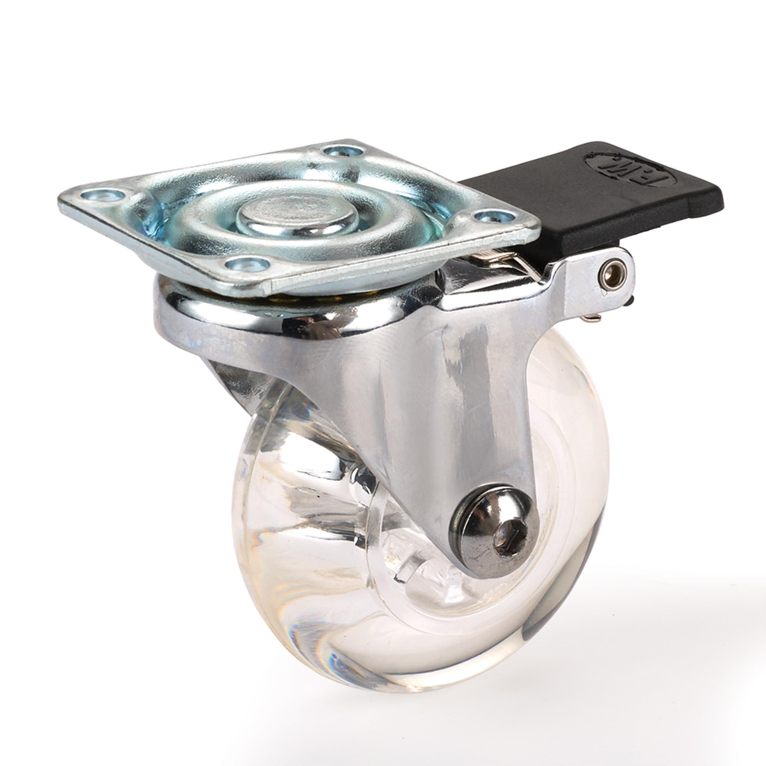 SelbySkate Wheel Casters with Rounded Wheel, Translucent, Toe-Action Brake, 2", Sold As Singles