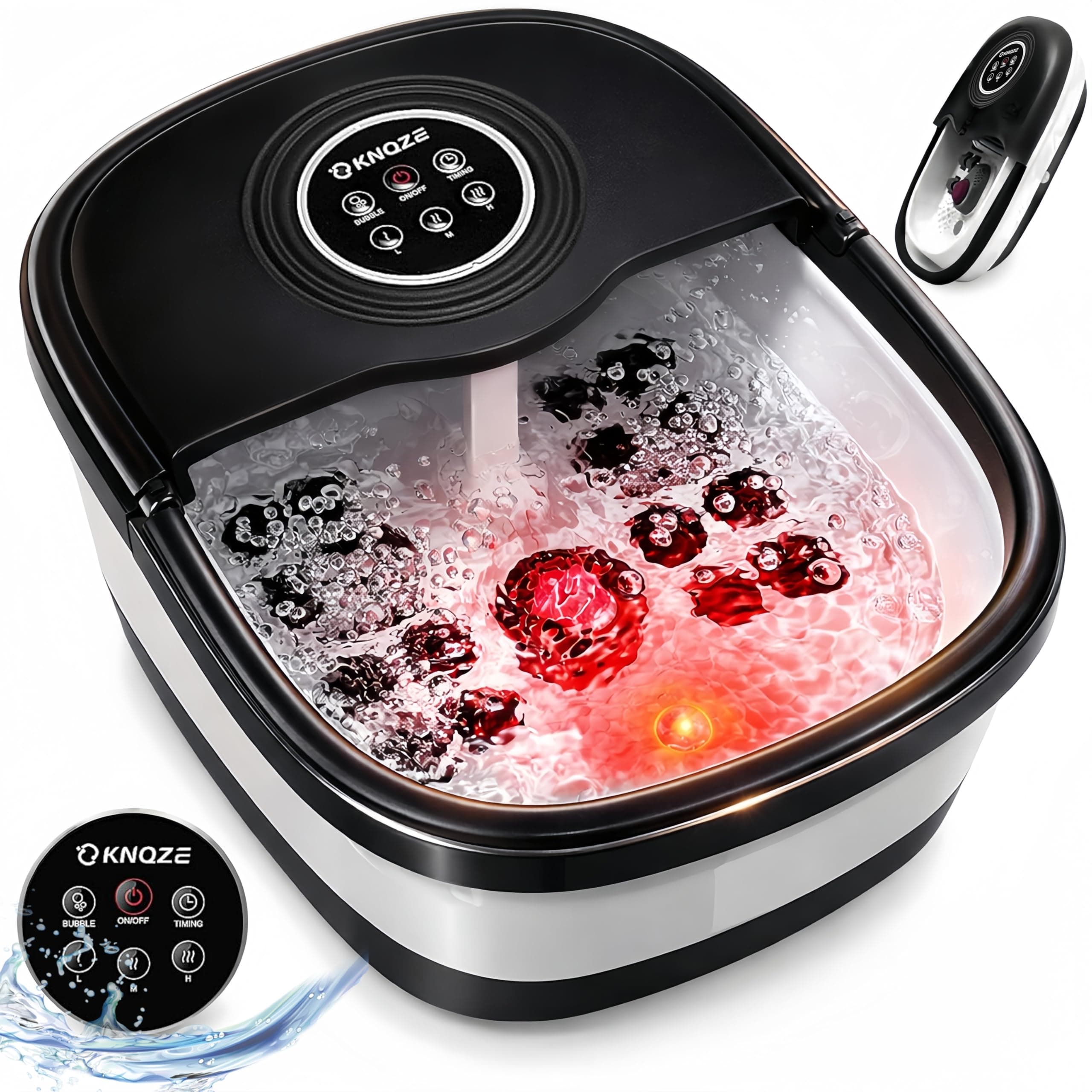 Collapsible Foot Spa Bath with Heat & Remote Control, Bubble Massage, Temperature Control, Red Light, Timer, 16 Rollers & Pumice Stone for a Soothing Spa Experience