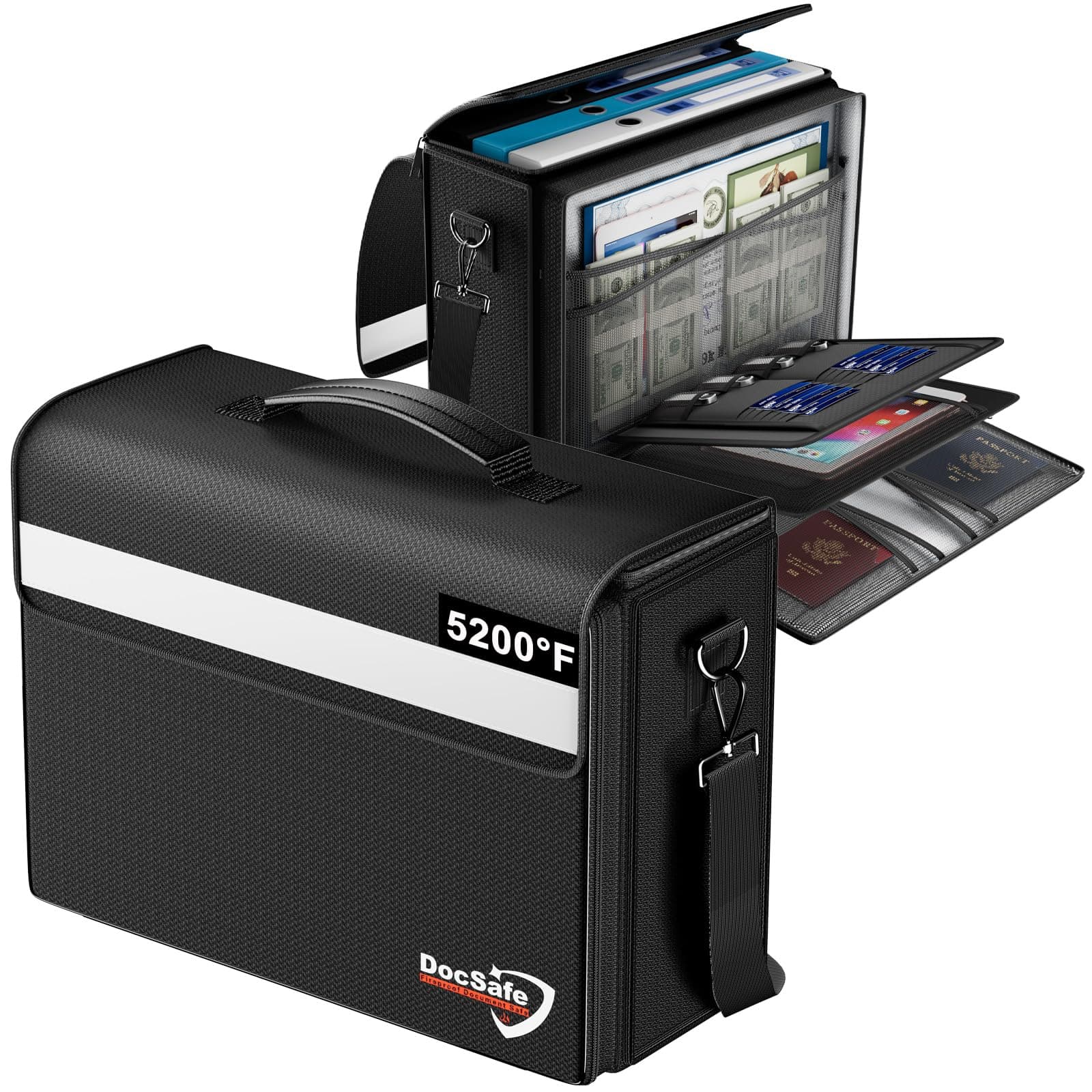 DocSafe Fireproof Document Bag with Multiple Pockets, Large (17”x12.5”x7.2”) File Organizer Bag Fireproof Safe Money Bag Important Document Holder Home Office Portable Filing Storage for Valuables