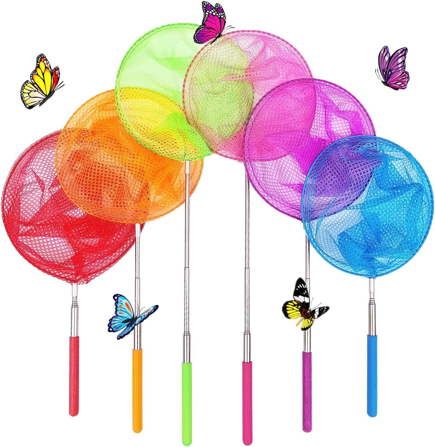 6 Pack Telescopic Insect Catching Nets,Butterfly Nets,Fishing Nets,Nature Exploration Toys for Kids Outdoor Playing
