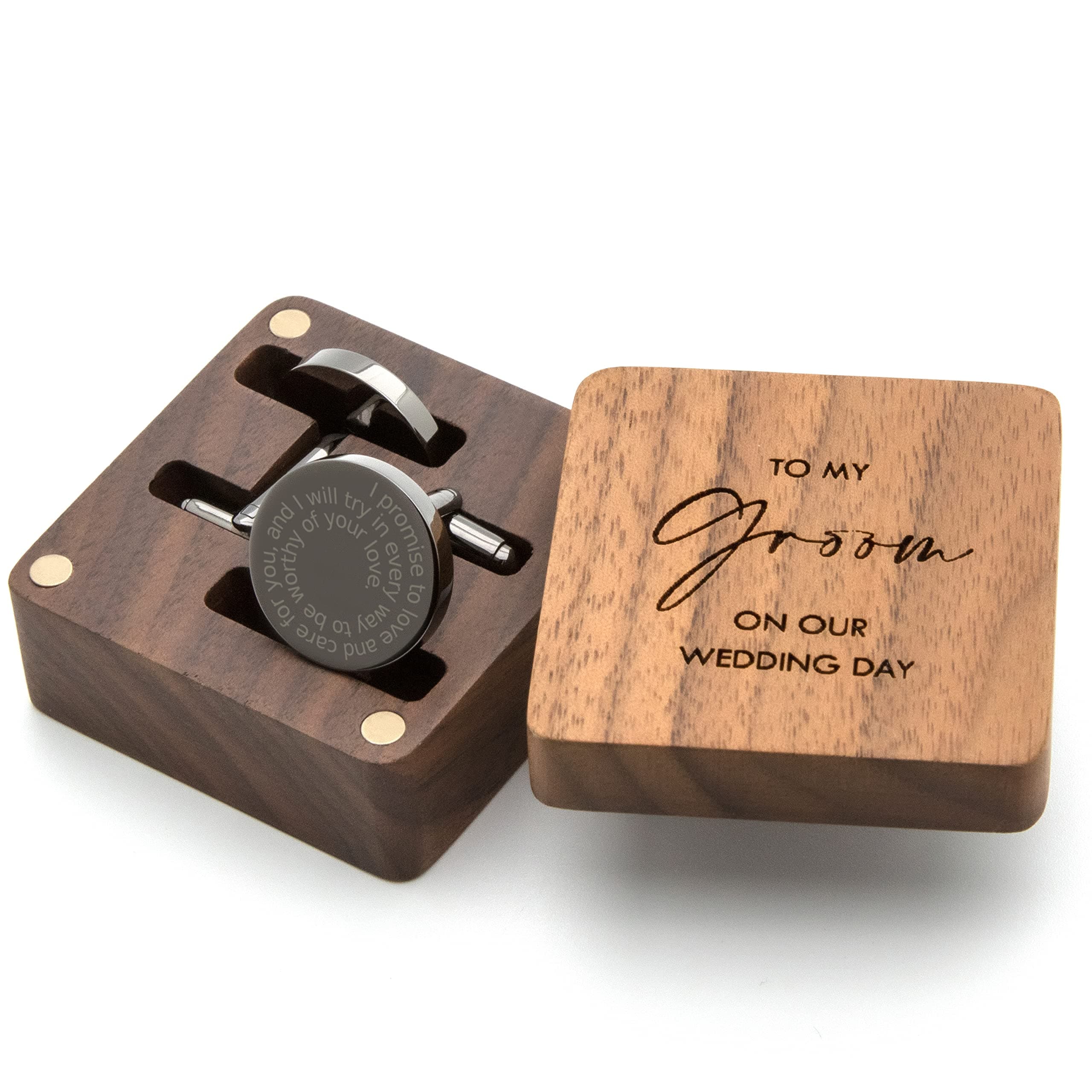 MUUJEECufflinks with Engraved Wood Gift Box
