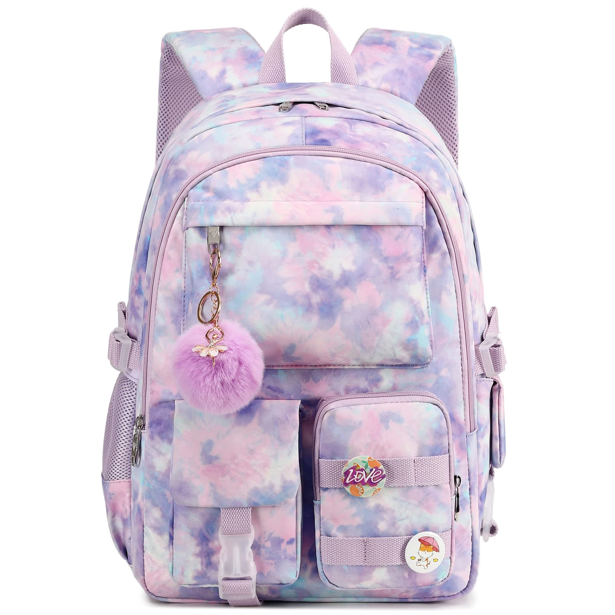 Laptop Backpacks 15.6 Inch College Backpack Elementary Middle High School Book Bag Cute Bookbags Anti Theft Travel Back Pack Casual Daypack Kids for Teens Girls Women Students (Tie-Dye Purple)